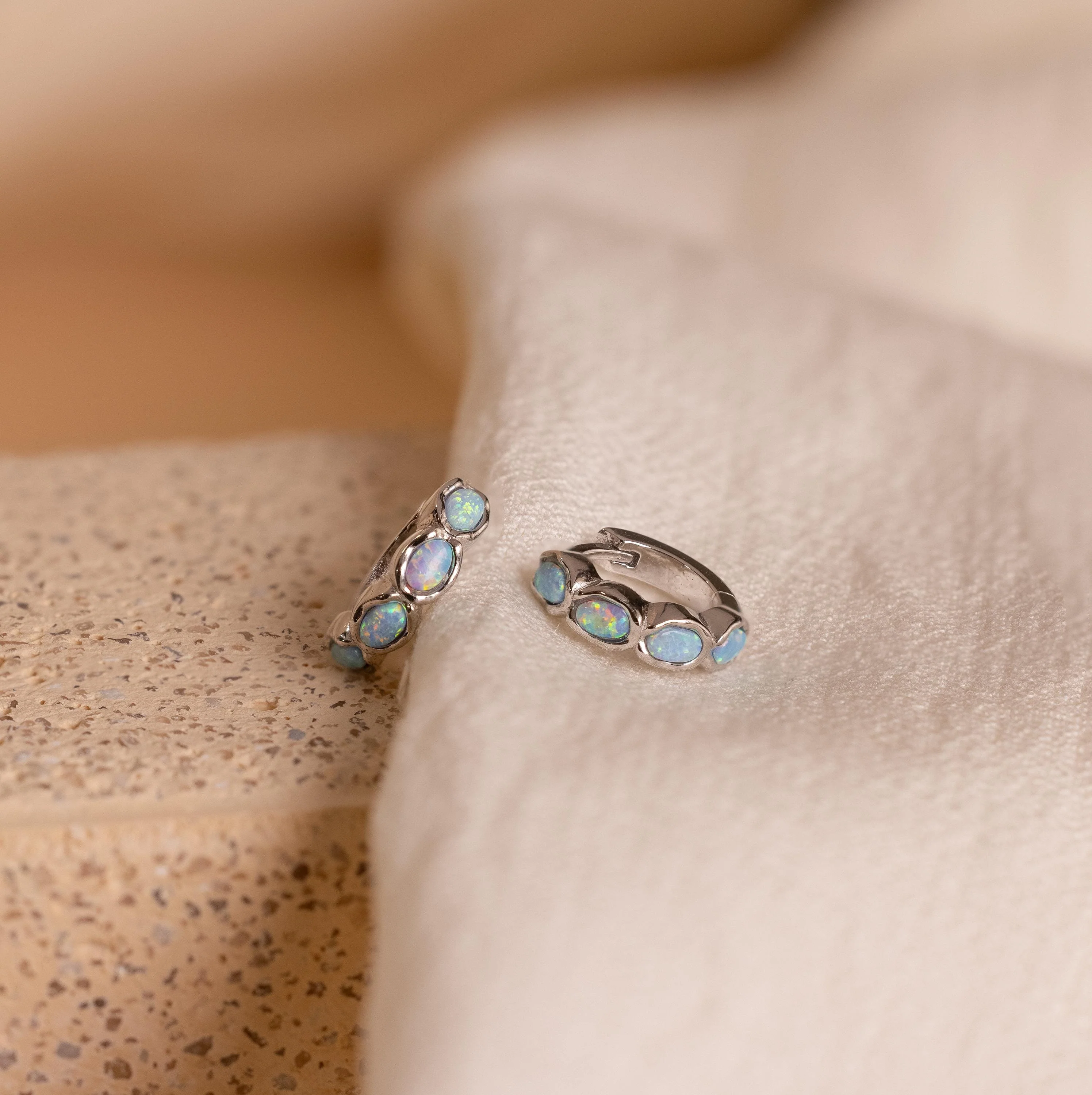 Blue Opal Beaded Huggies - Image 4