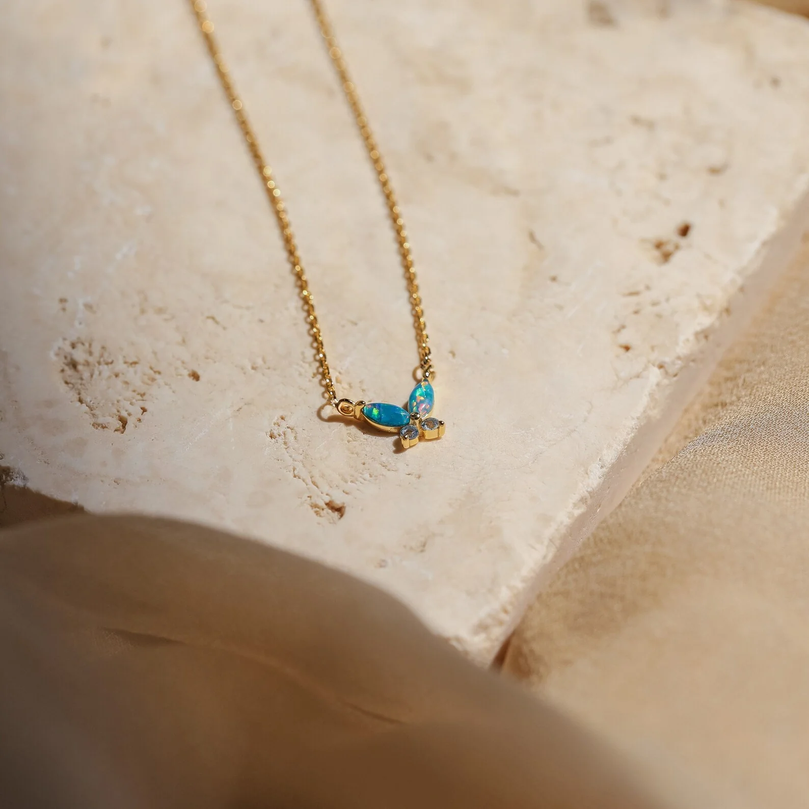 Blue Opal Butterfly Necklace - Image 4