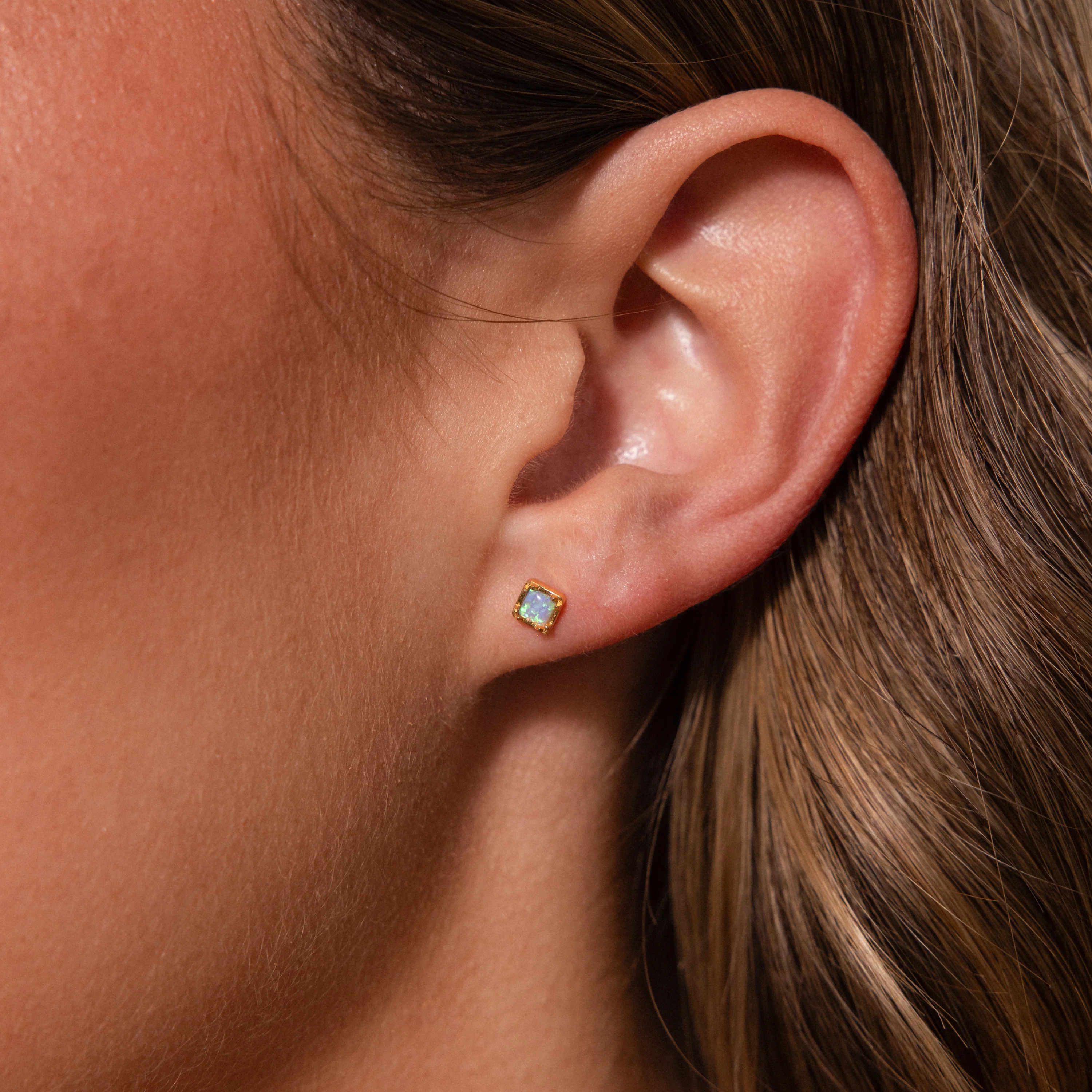 Blue Opal Prism Flatback Studs in 18K Gold - Image 2