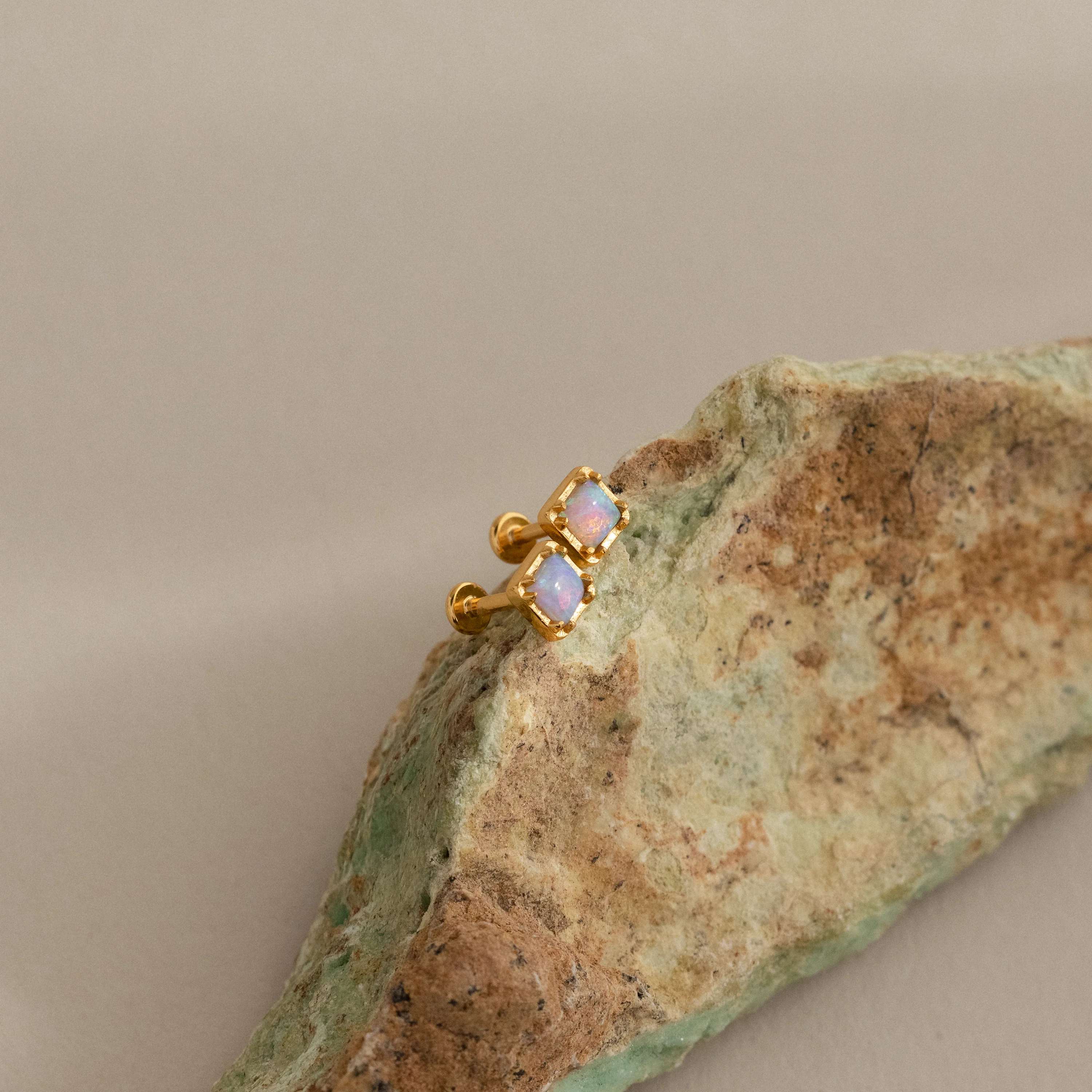 Blue Opal Prism Flatback Studs in 18K Gold - Image 7