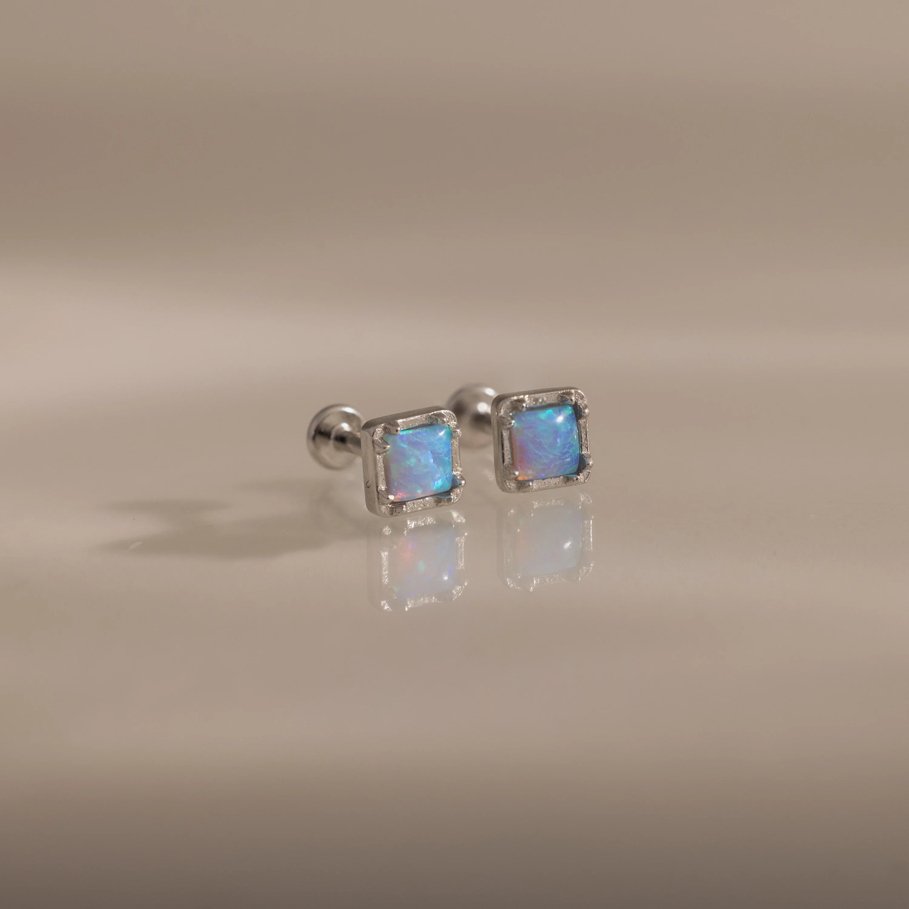 Blue Opal Prism Flatback Studs in Silver