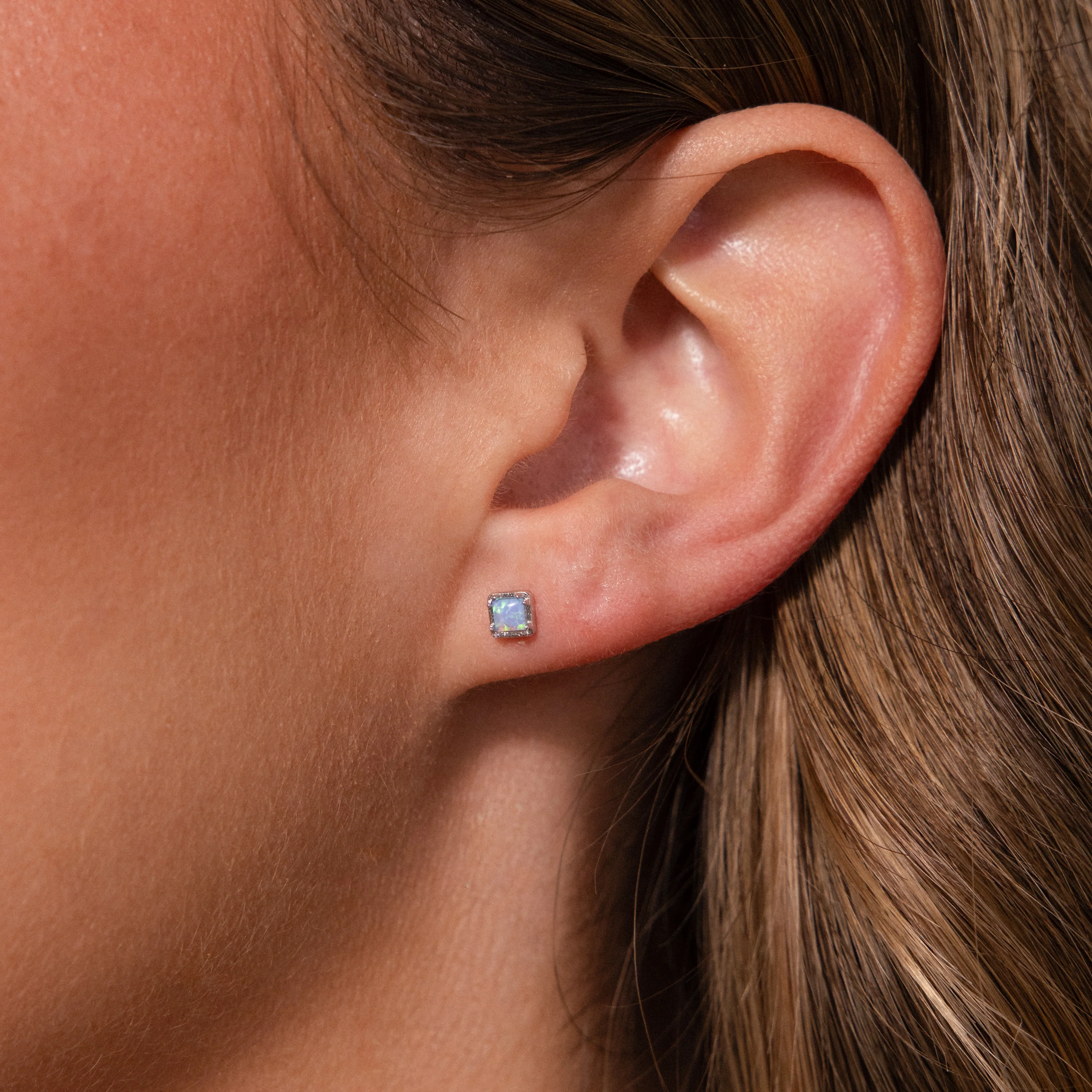 Blue Opal Prism Flatback Studs in Silver - Image 2