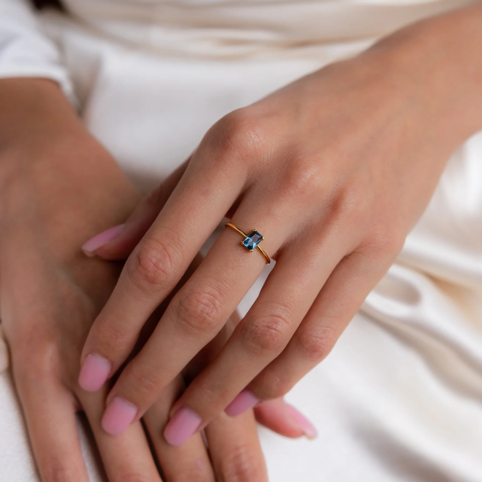 Blue Topaz Emerald Ring - Image 2