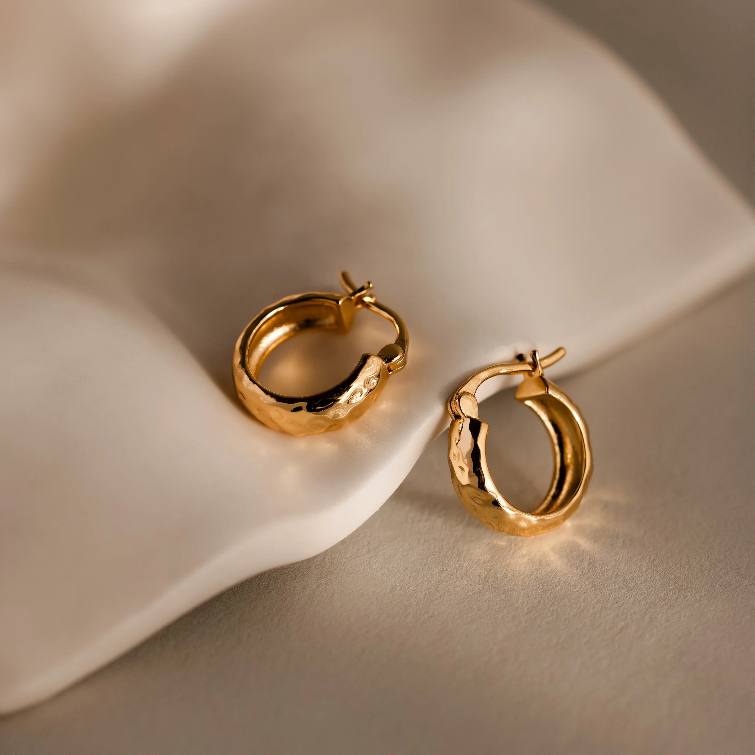 Bold Hammered Huggies in 18K Gold - Image 3