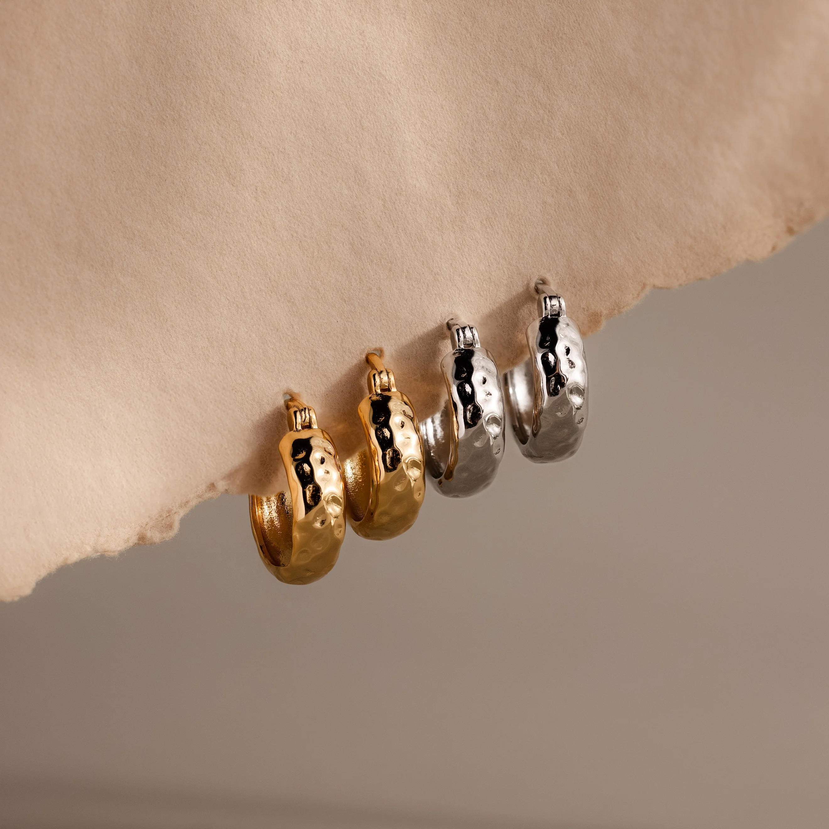 Bold Hammered Huggies in 18K Gold - Image 5