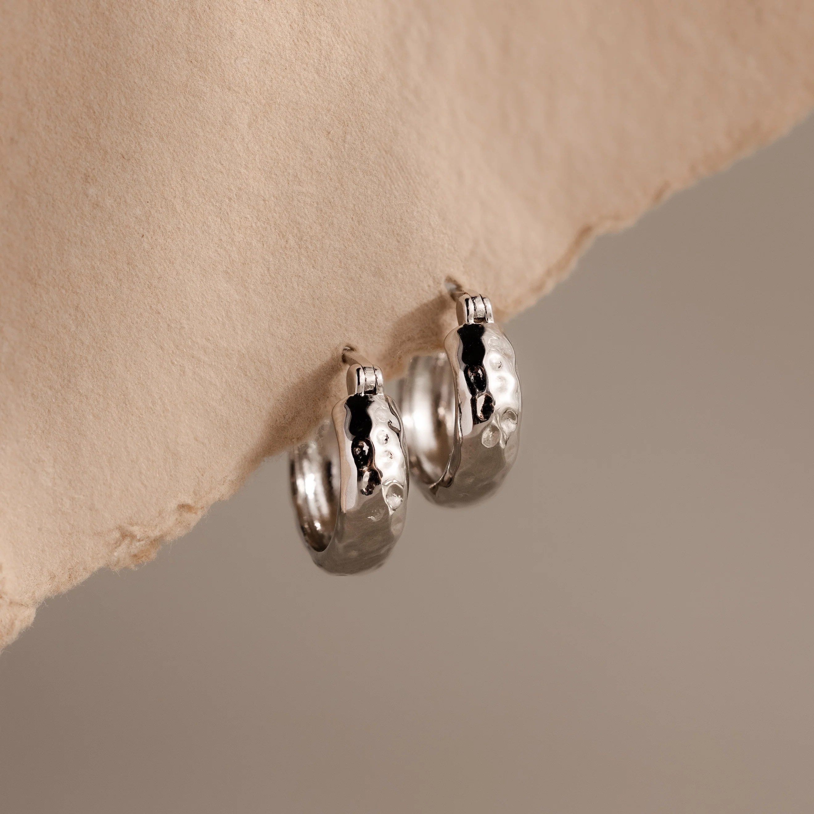 Bold Hammered Huggies in Silver - Image 5
