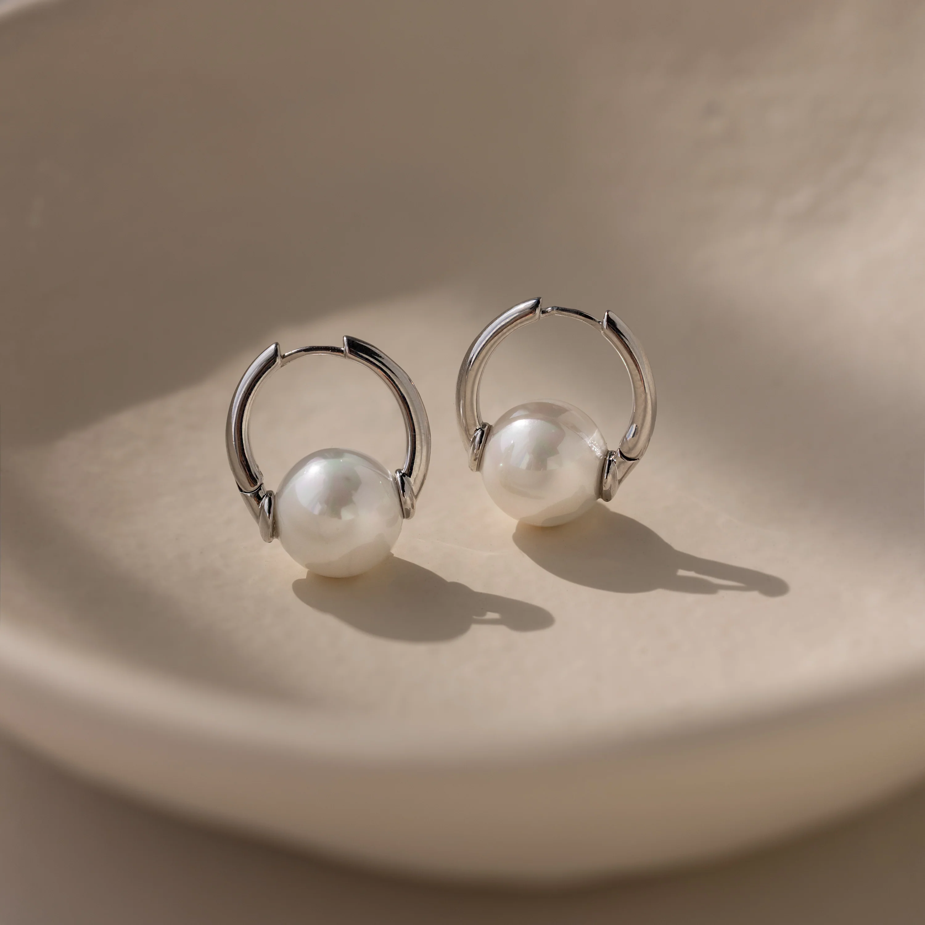 Bold Round Pearl Hoops - Image 5