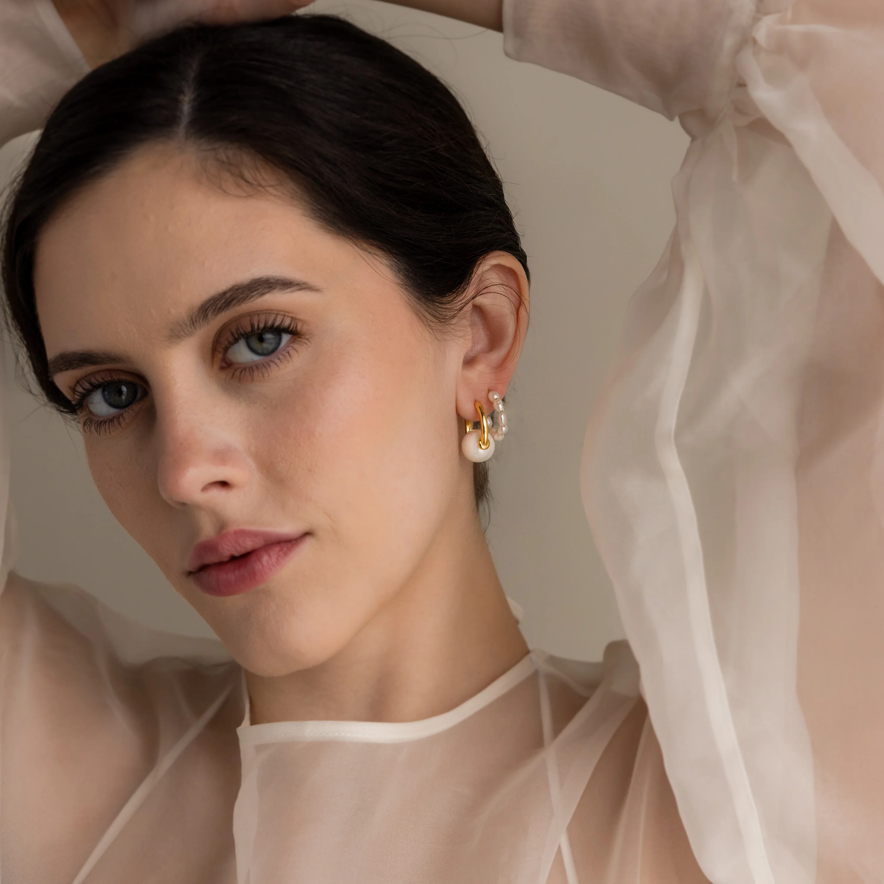 Bold Round Pearl Hoops - Image 8