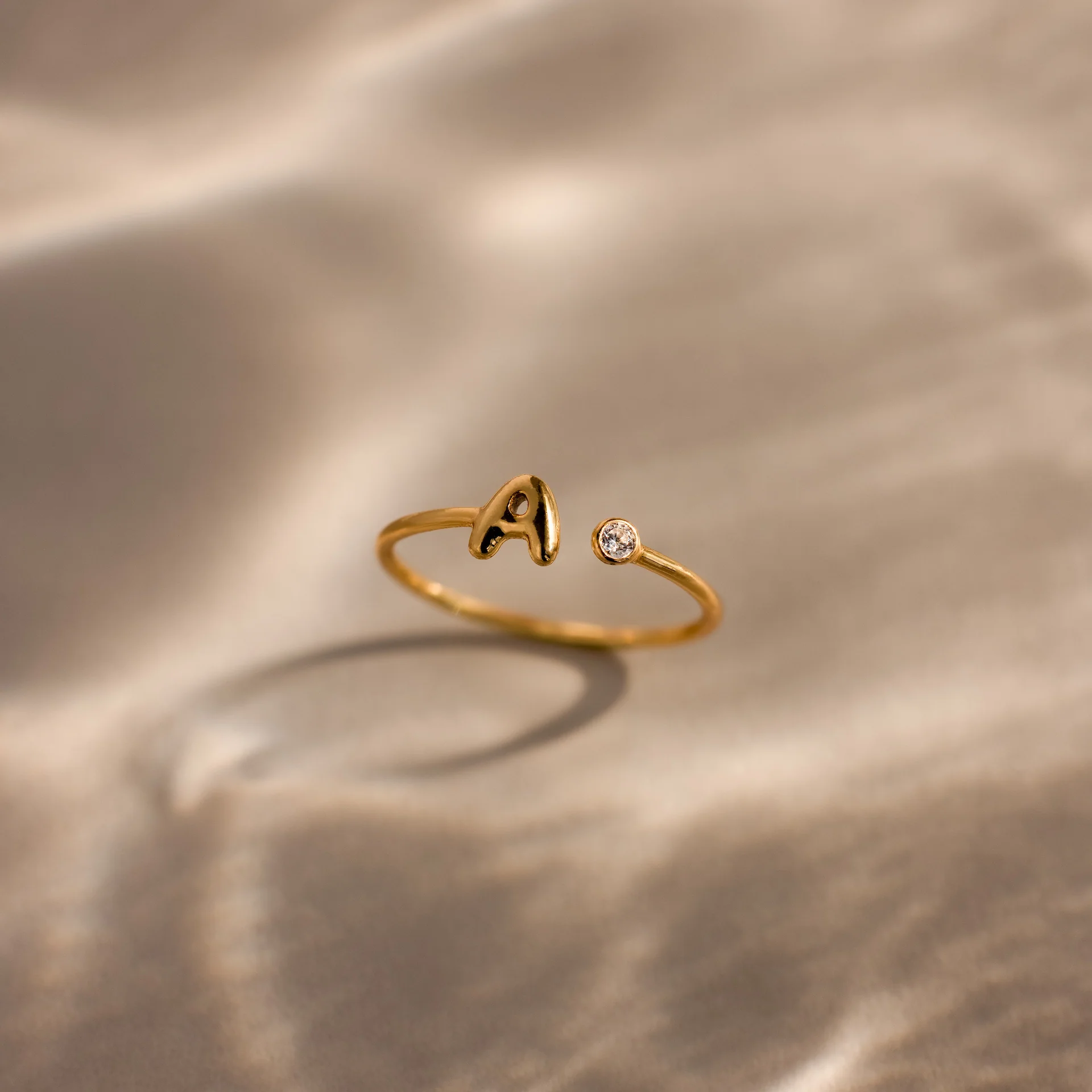 Bubble Initial Birthstone Ring in 18K Gold - Image 3
