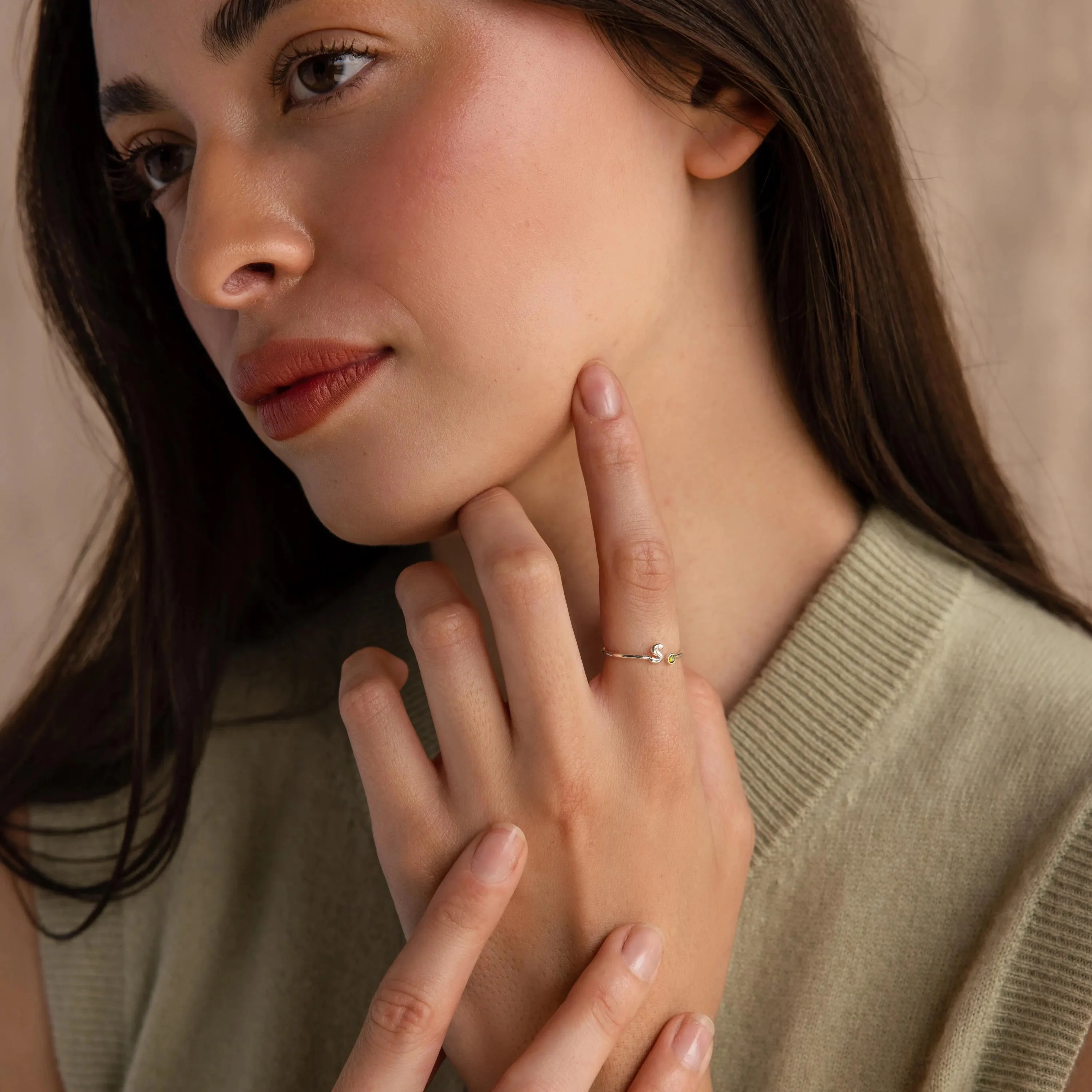 Bubble Initial Birthstone Ring - Image 5