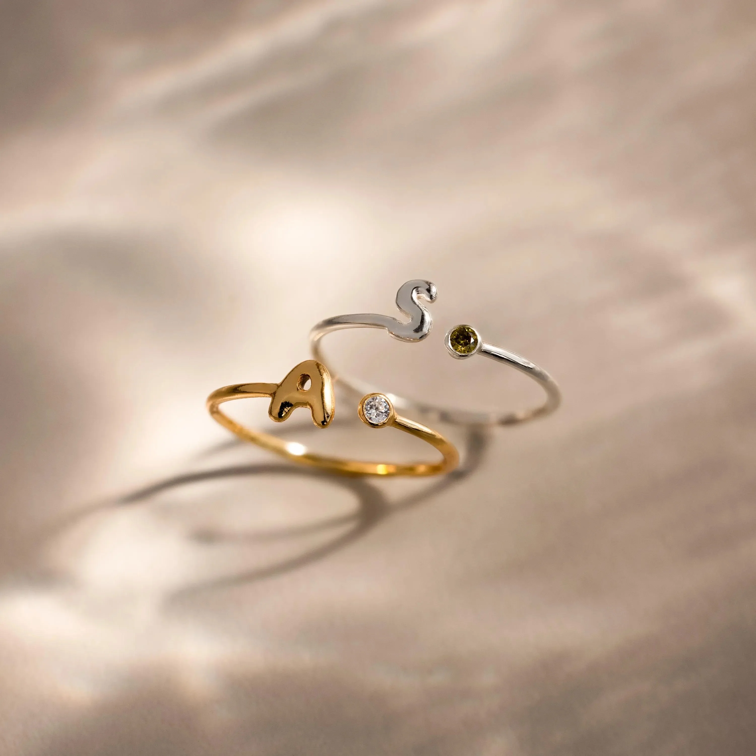 Bubble Initial Birthstone Ring - Image 6