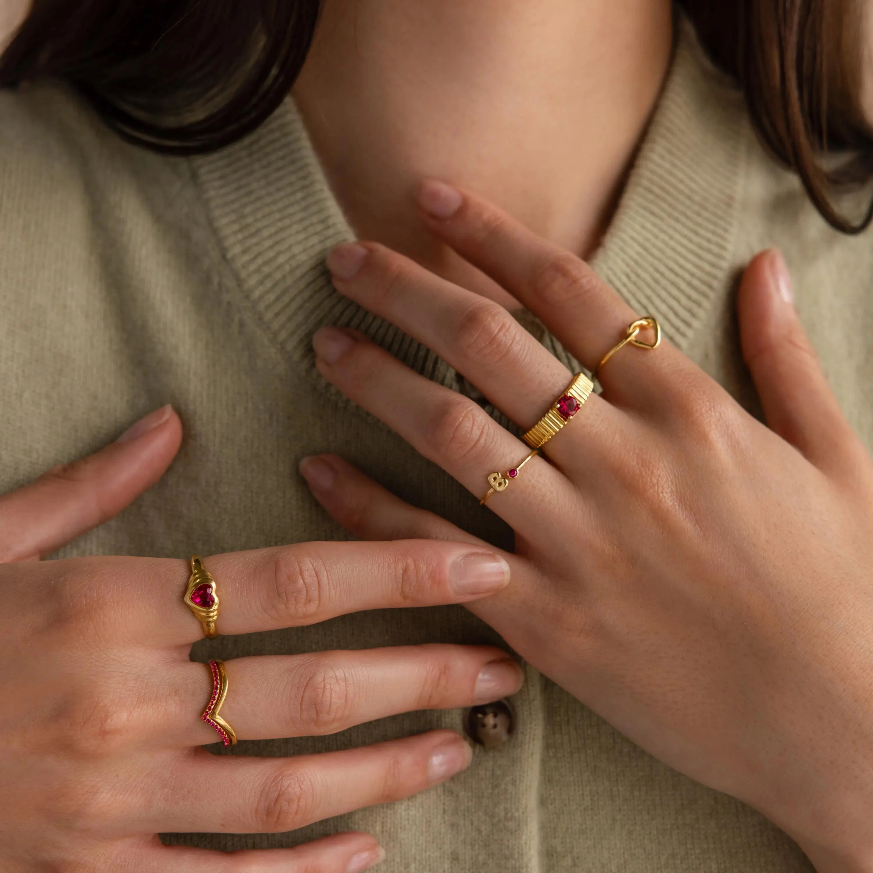 Bubble Initial Birthstone Ring - Image 7