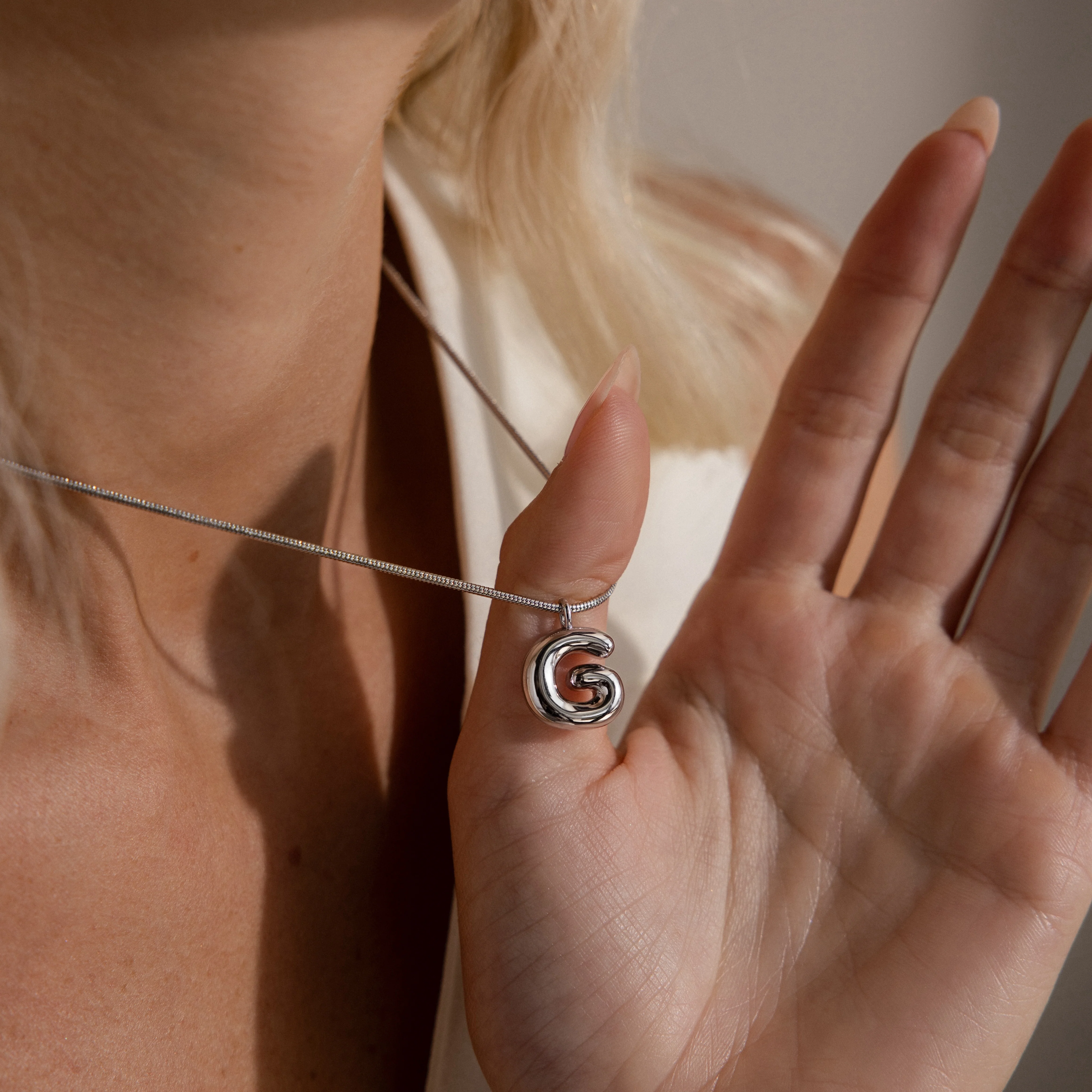 Bubble Letter Necklace in Silver - Image 4