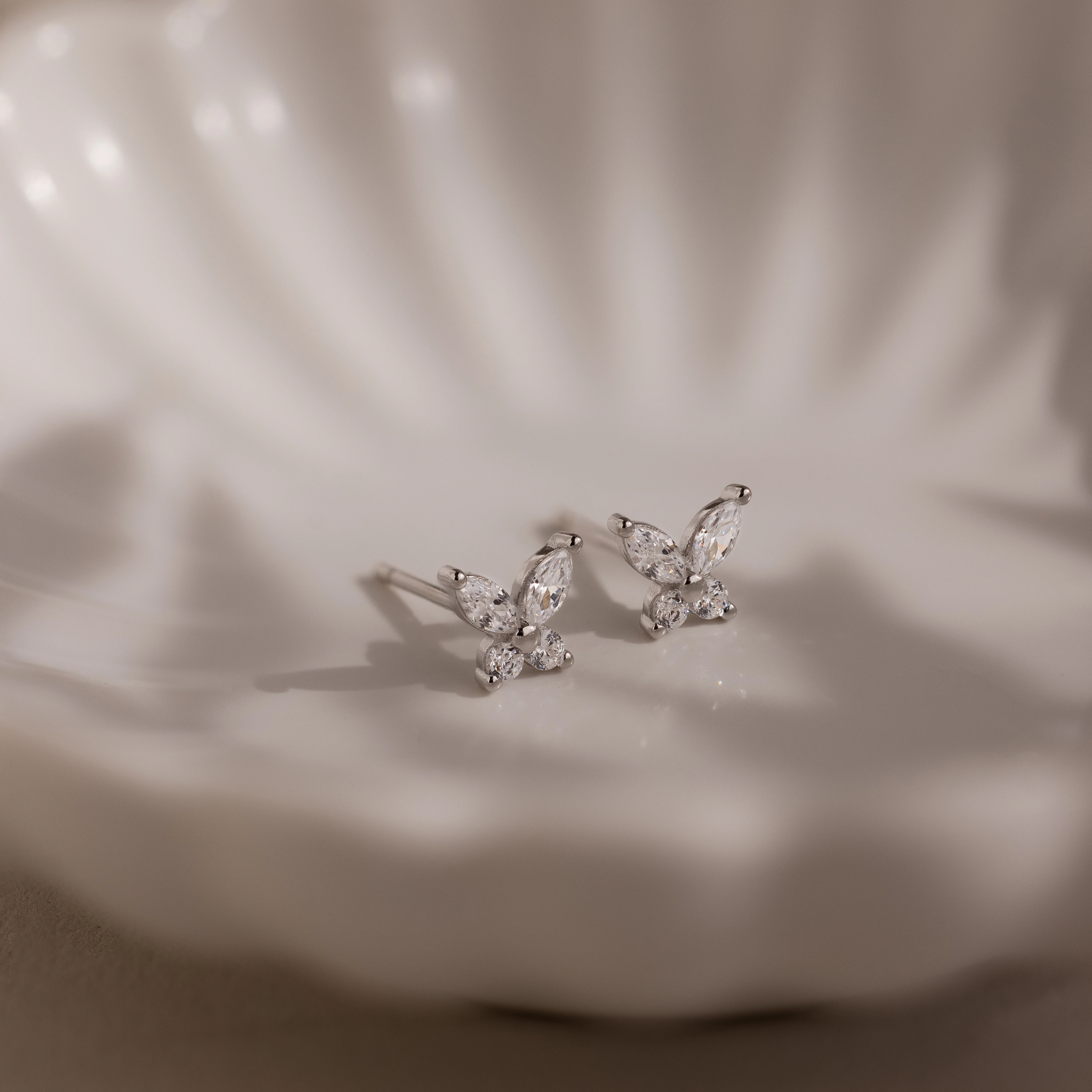 Butterfly Diamond Studs in Silver