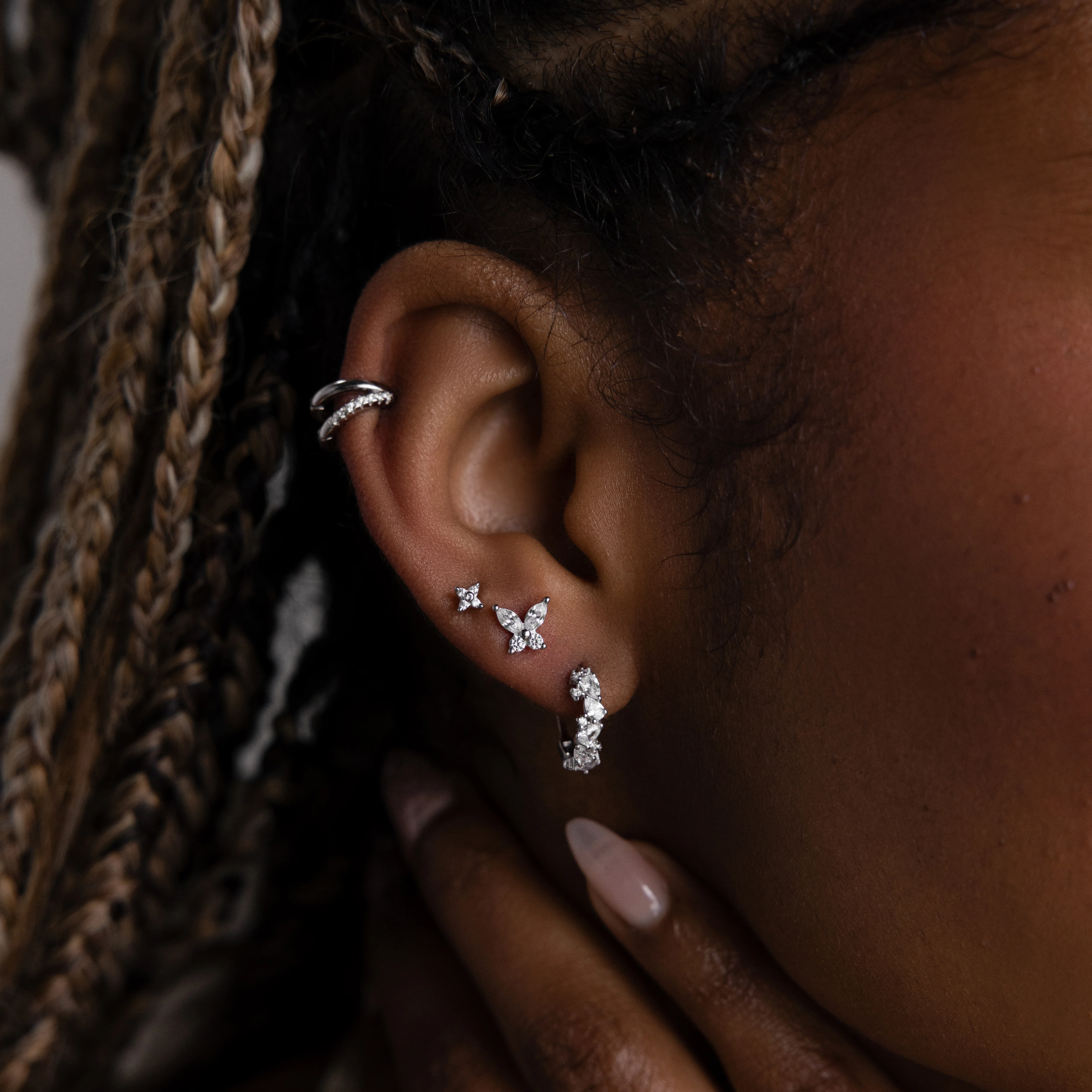 Butterfly Diamond Studs in Silver - Image 4