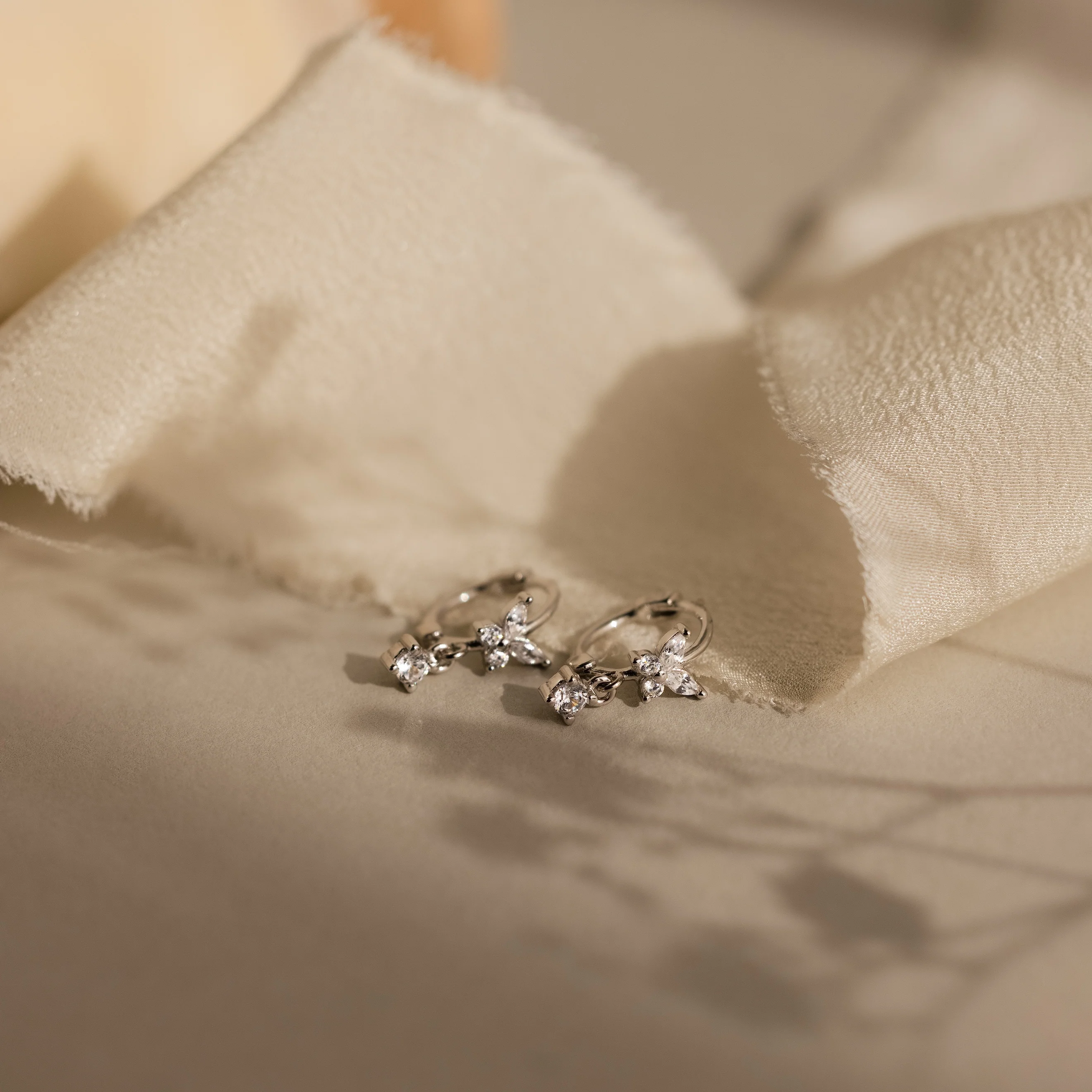 Butterfly Drop Huggies in Silver - Image 3