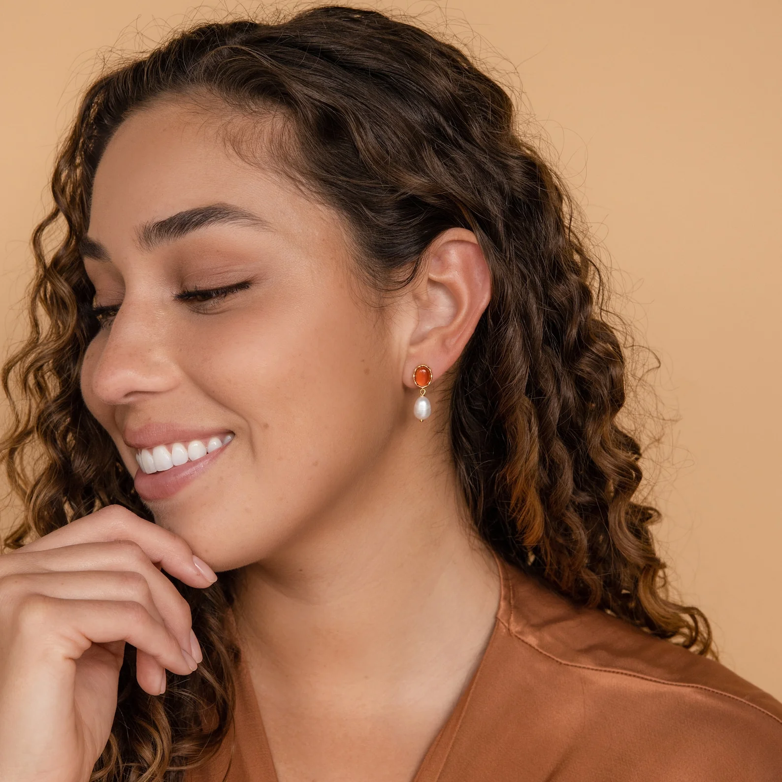 Carnelian Pearl Earrings - Image 7