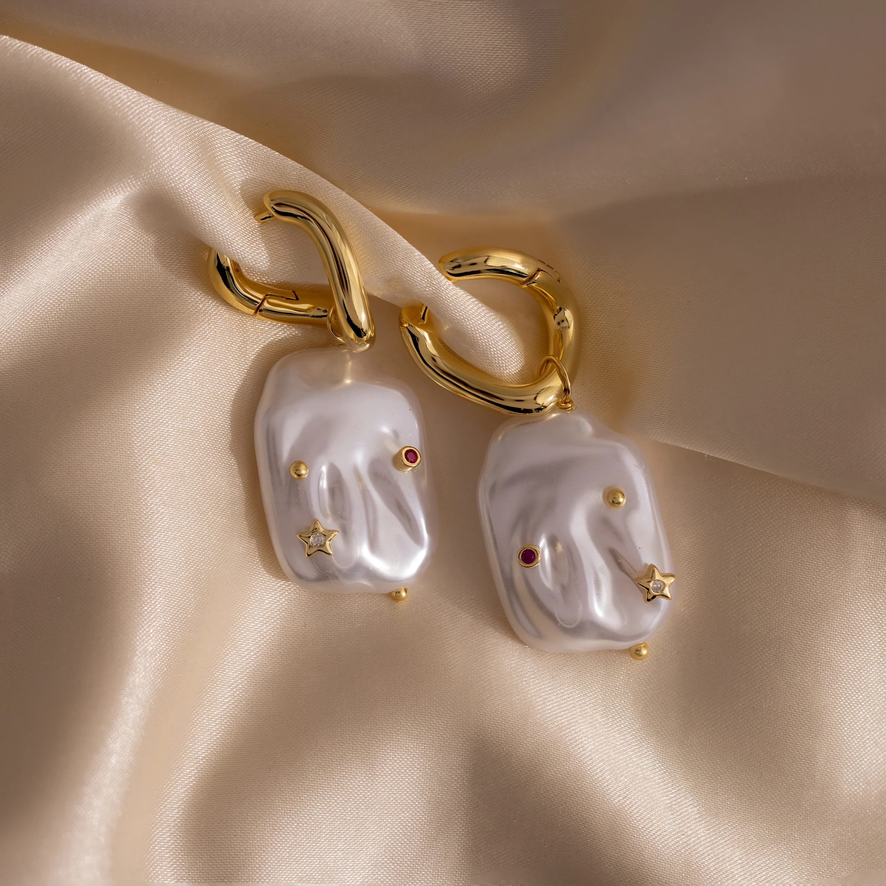 Celestial Baroque Pearl Charm Hoops in 18K Gold - Image 7