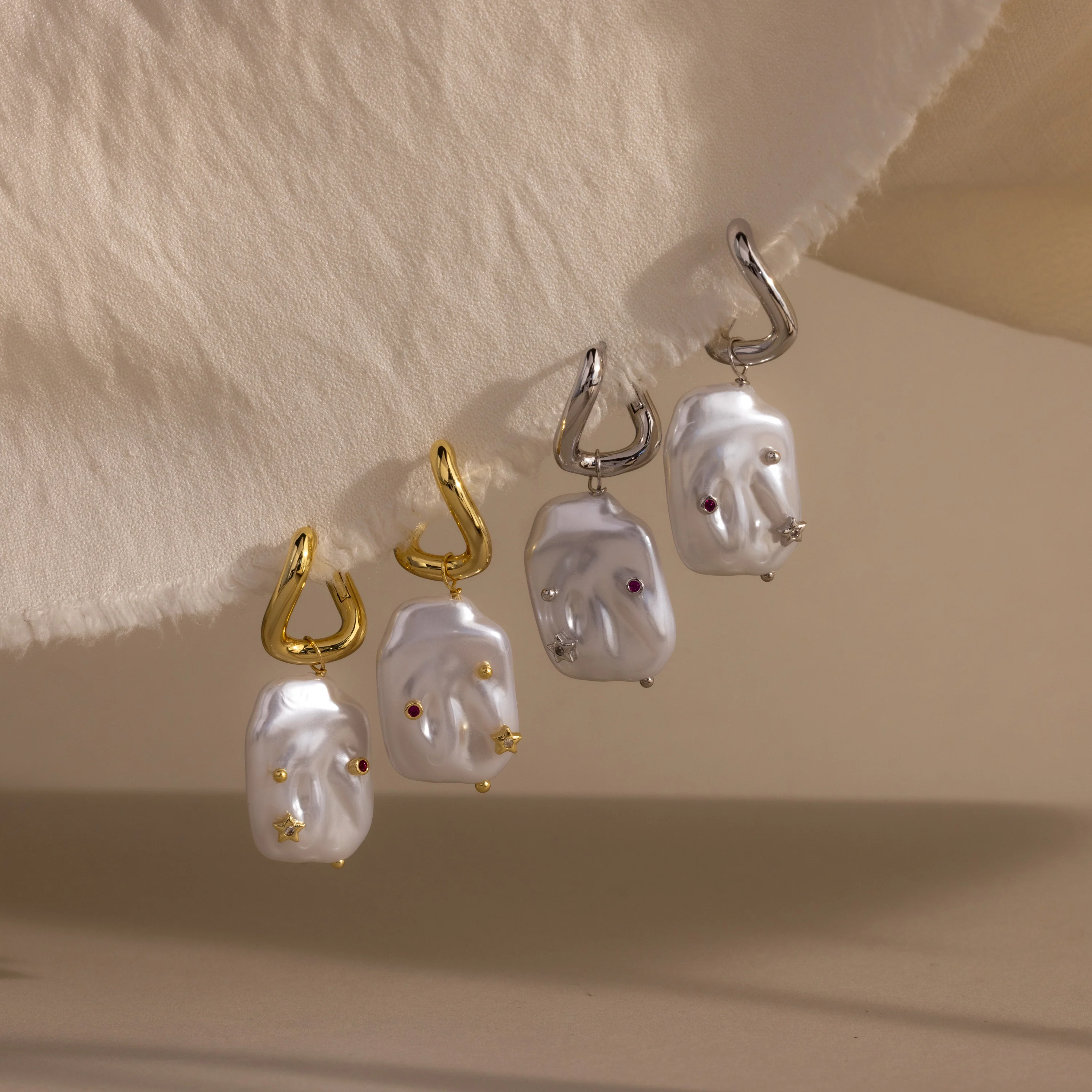 Celestial Baroque Pearl Charm Hoops - Image 6