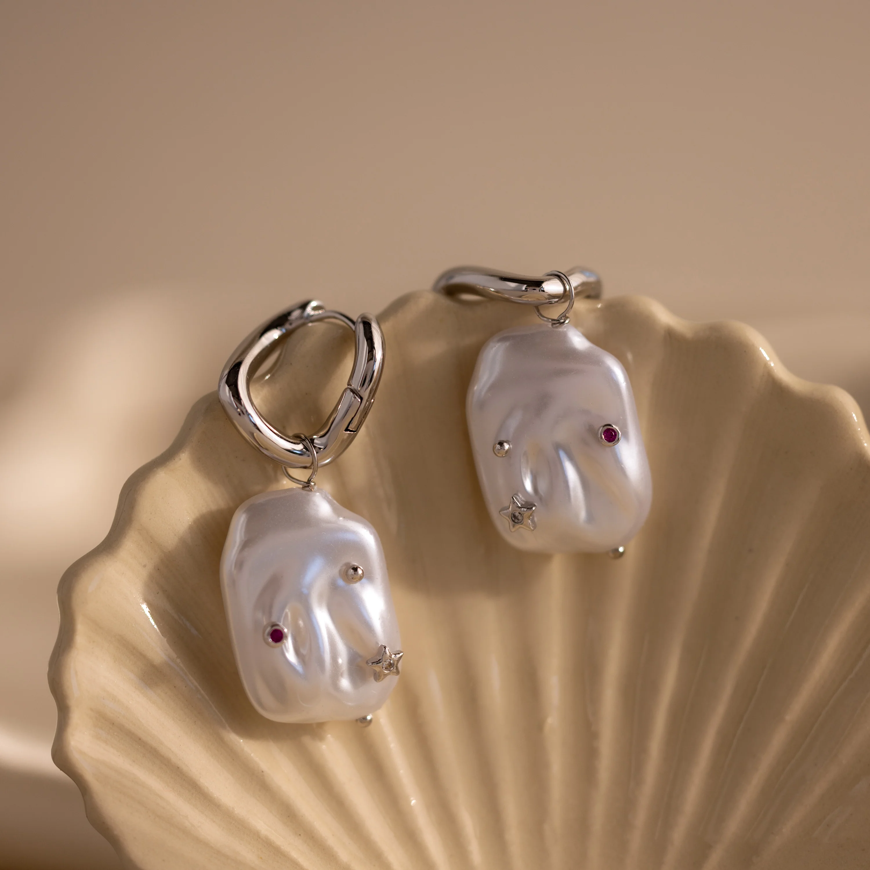 Celestial Baroque Pearl Charm Hoops - Image 9