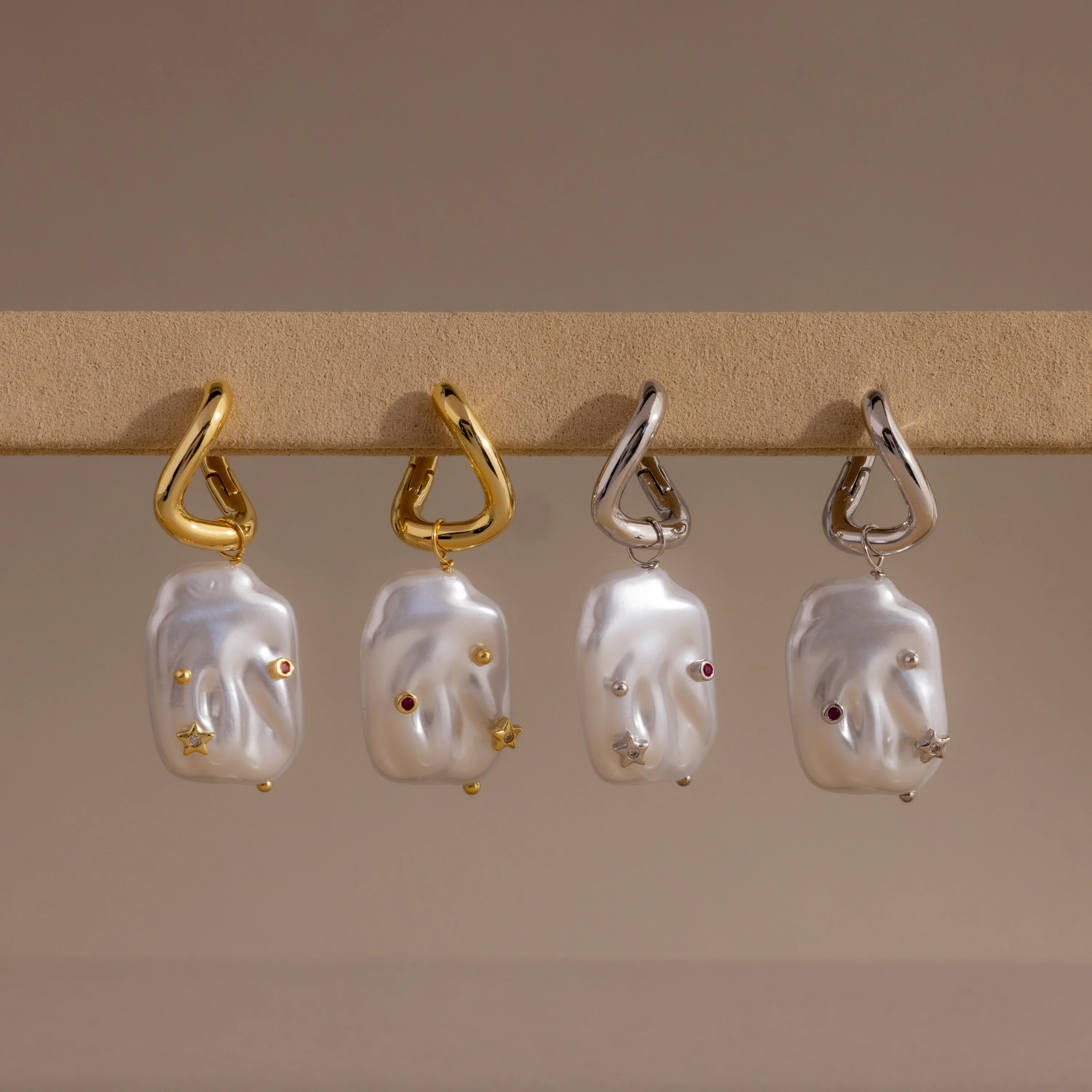 Celestial Baroque Pearl Charm Hoops in Silver - Image 5