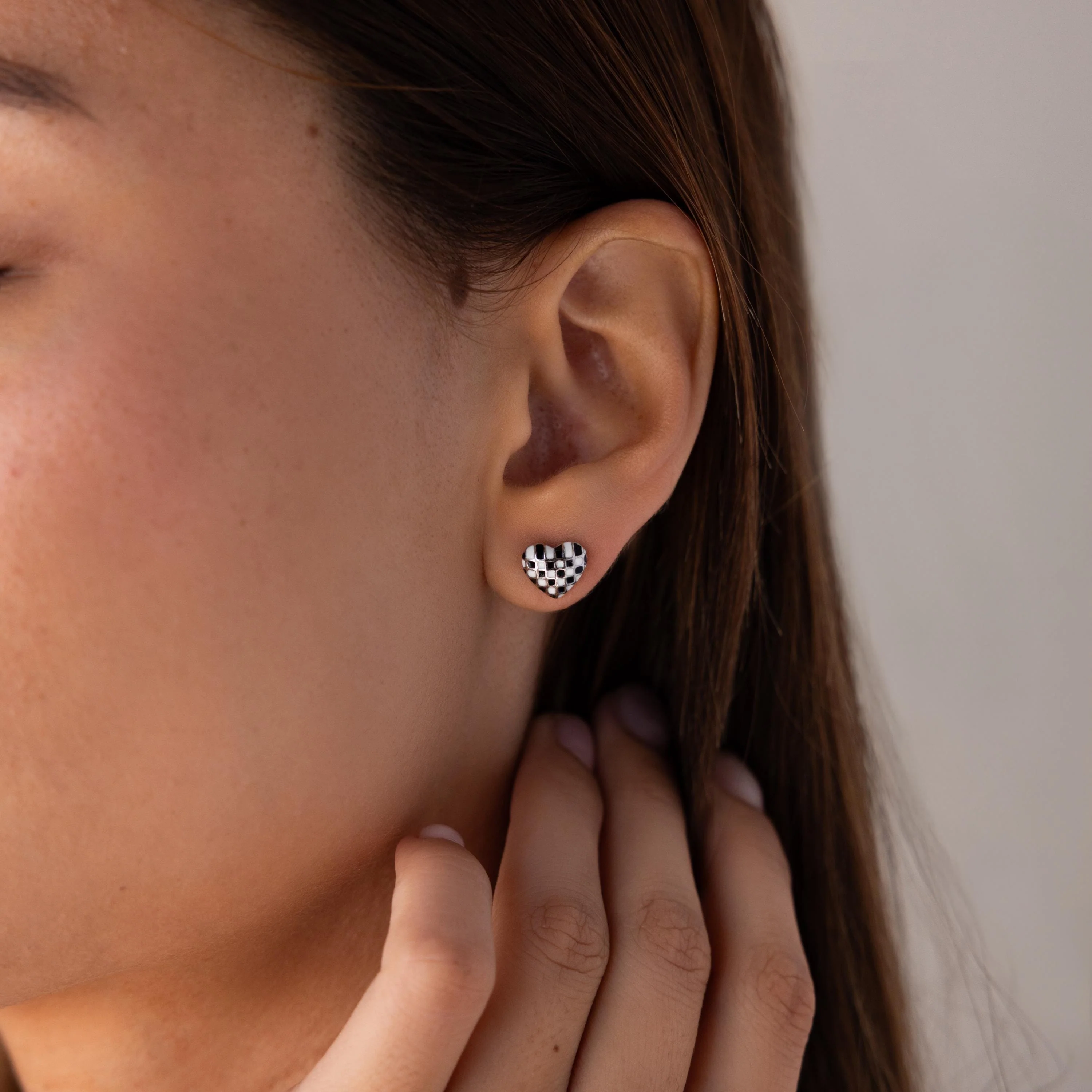 Checkered Heart Studs - Image 4