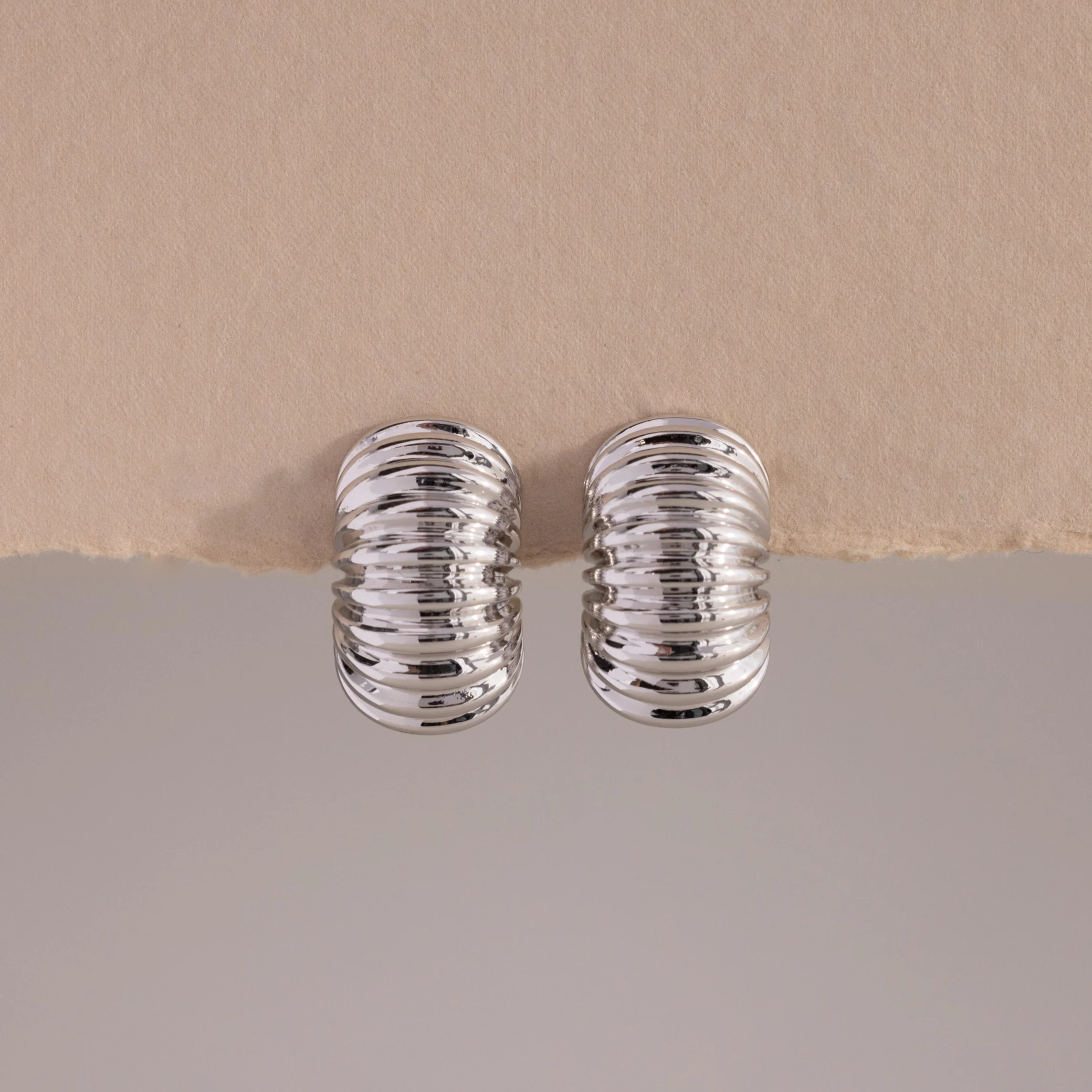 Chunky Ribbed Hoops in Silver