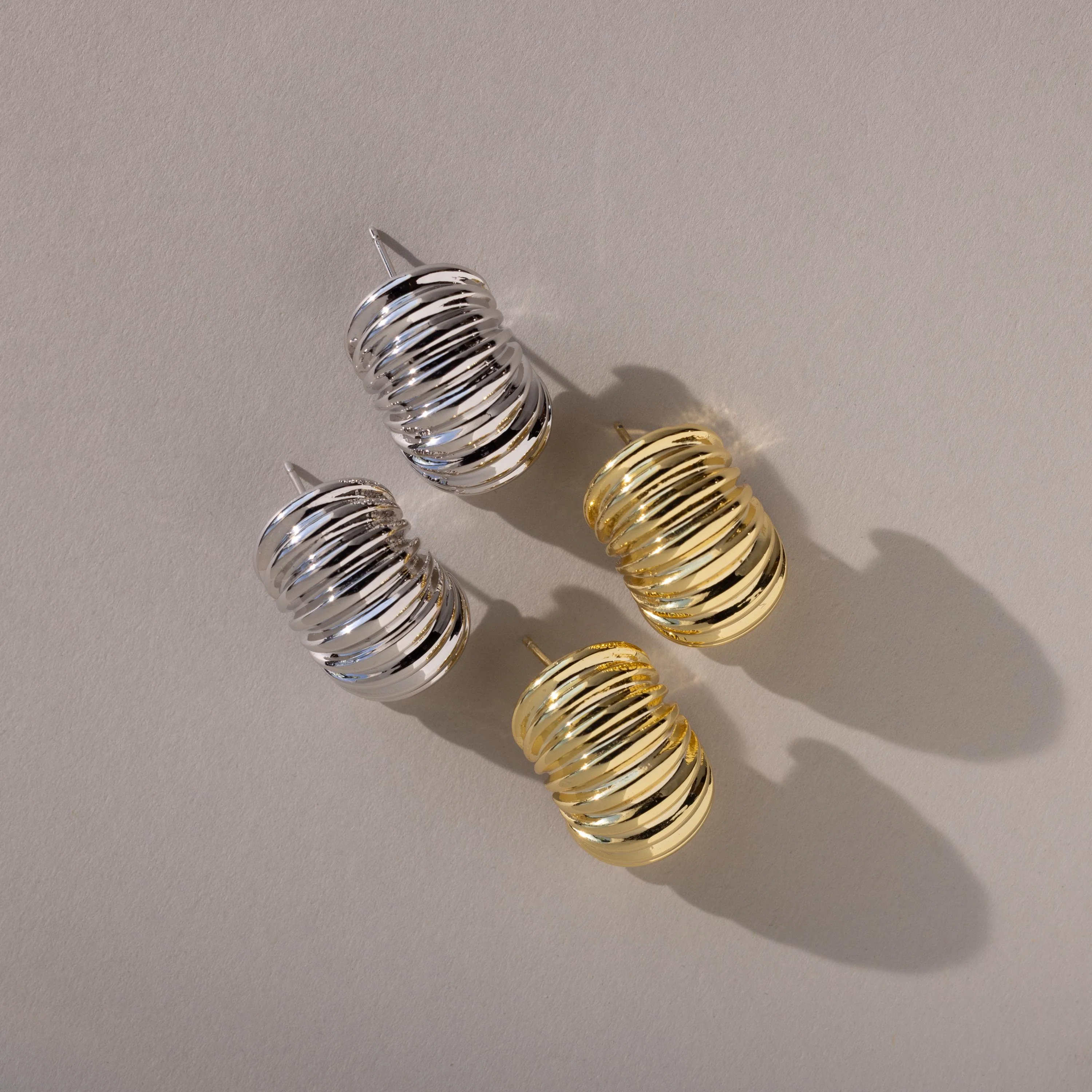 Chunky Ribbed Hoops in Silver - Image 5