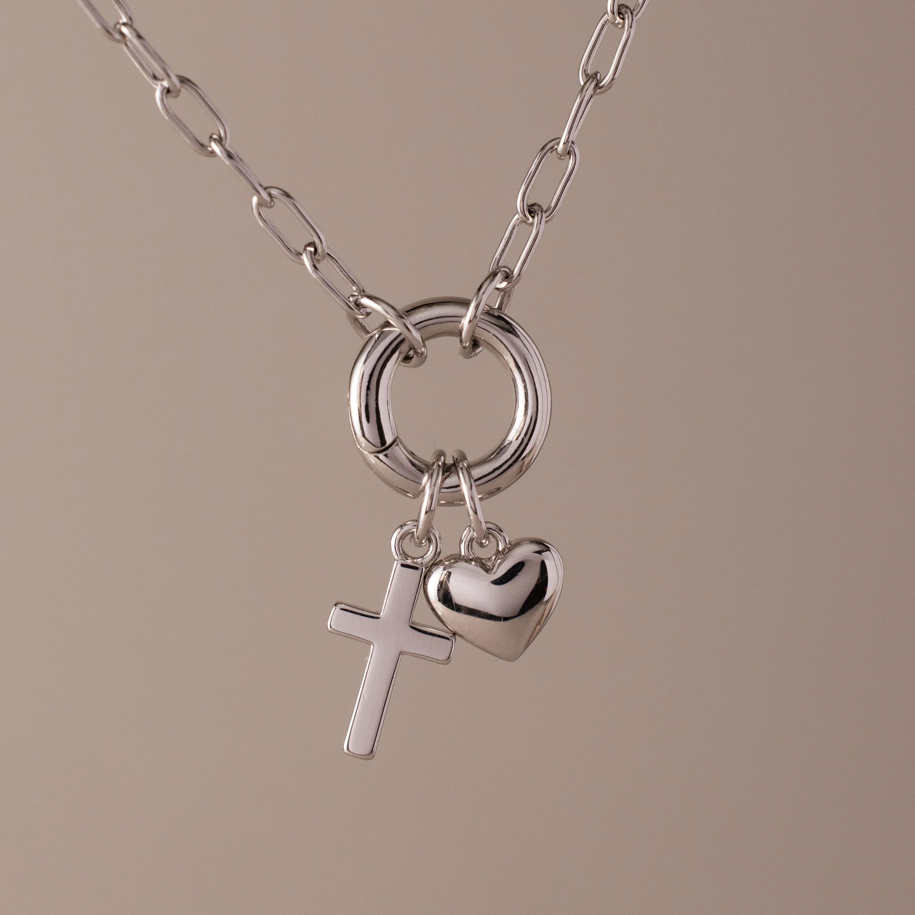 Cross & Heart Charm Bracelet in Silver - Image 3