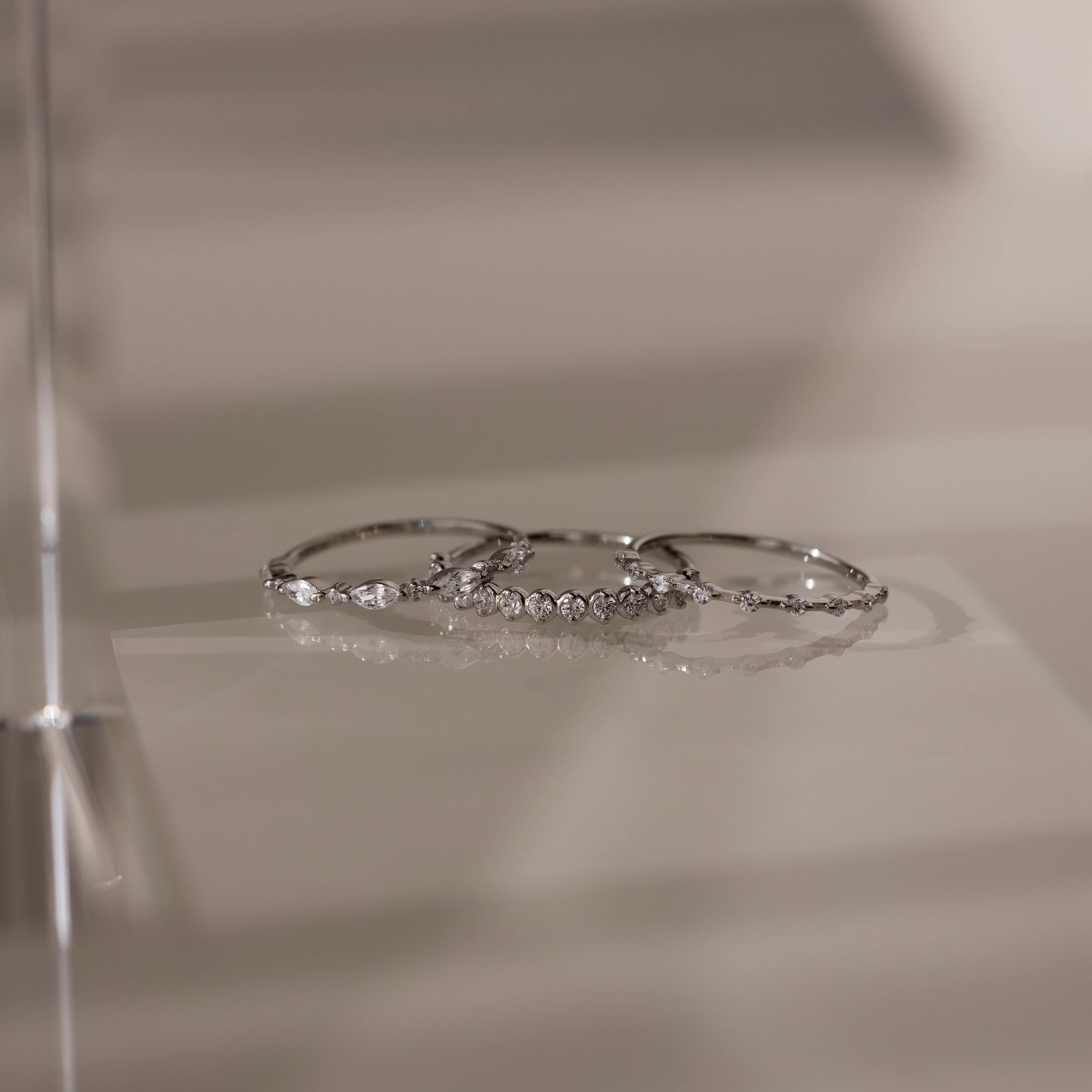 Crystal Stacking Ring Set in Silver - Image 4