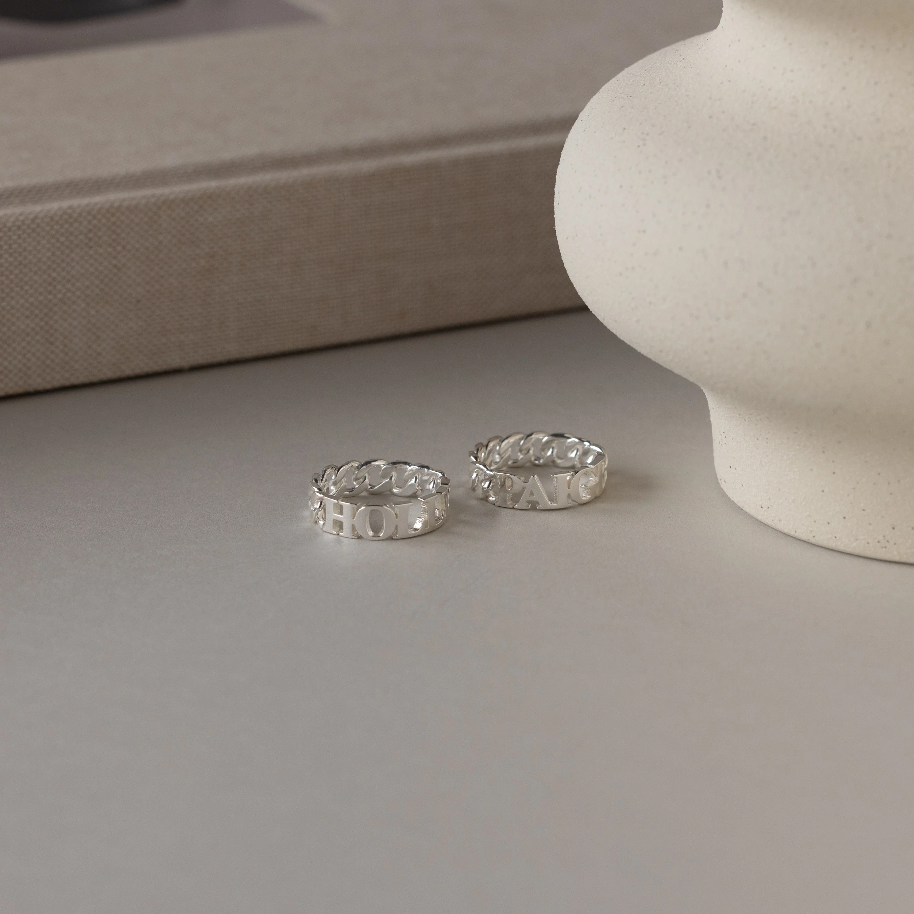 Newsletter Curb Name Ring in Silver - Image 3