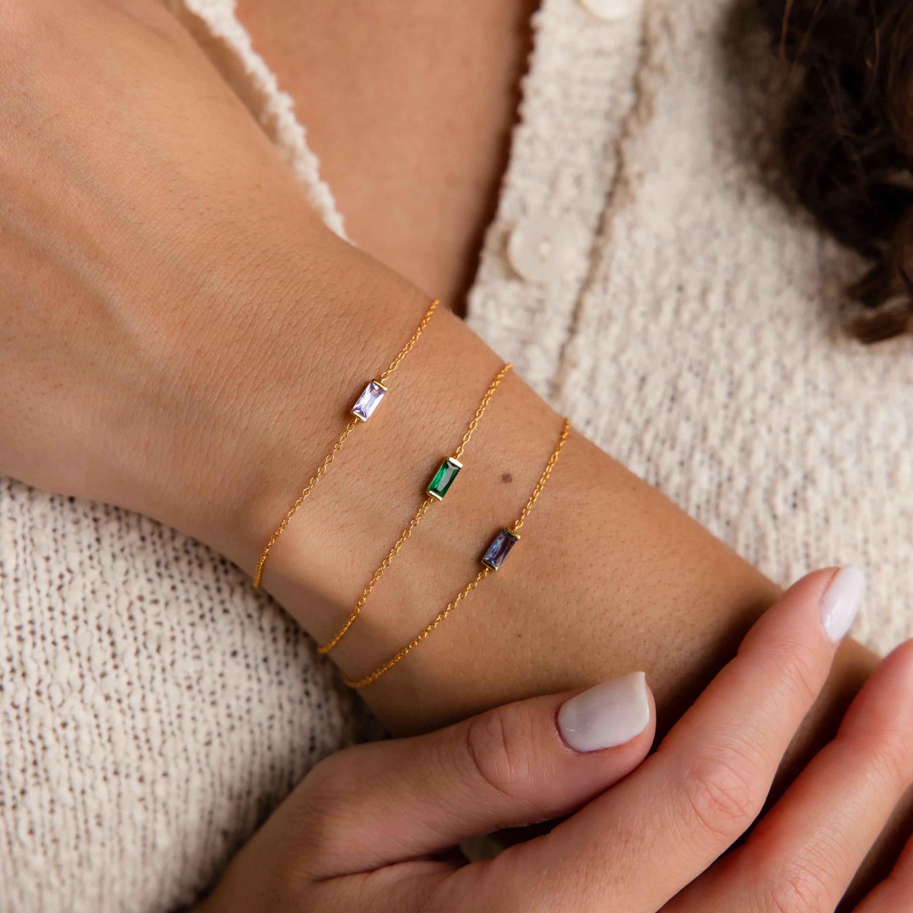 Dainty Baguette Birthstone Bracelet - Image 7