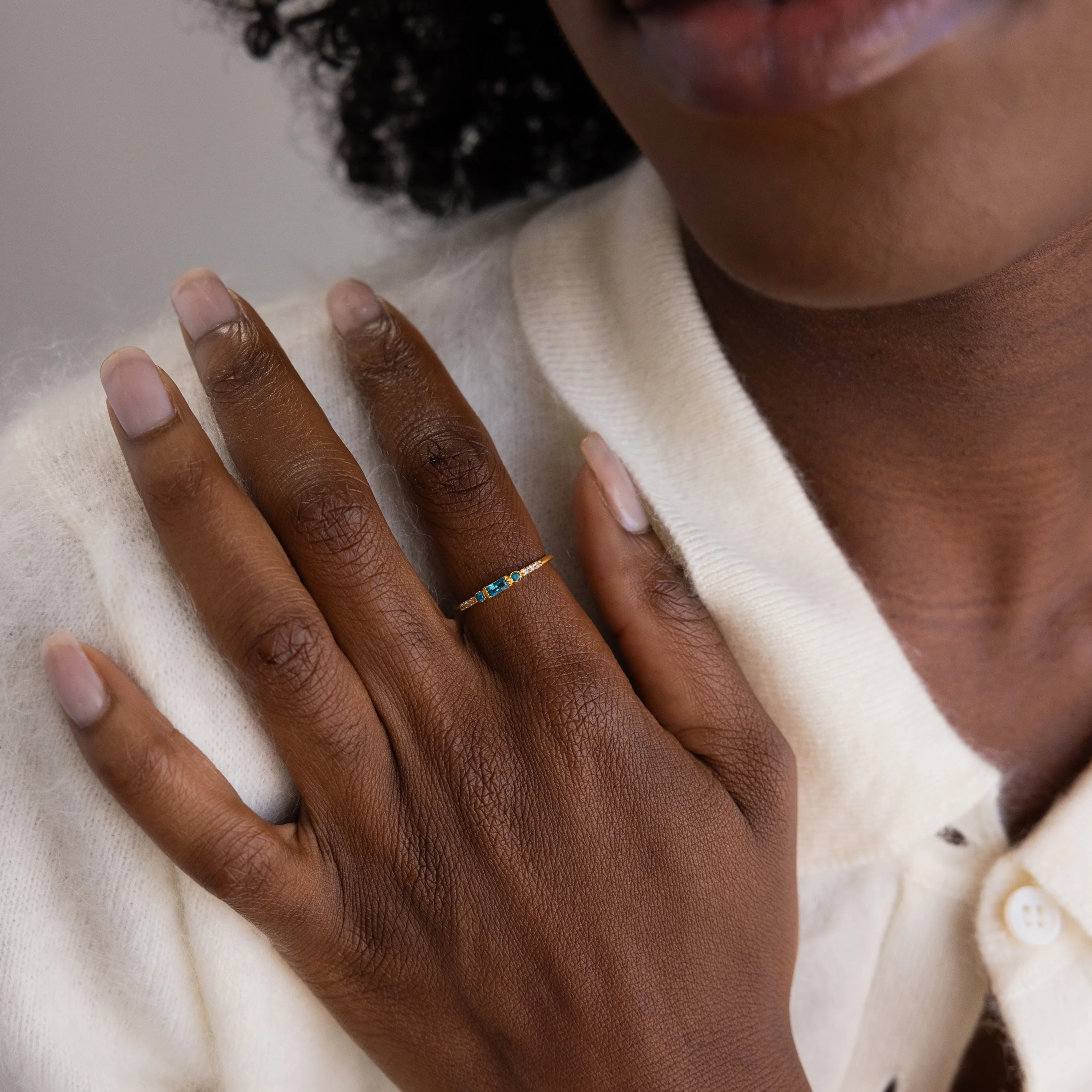 Dainty Baguette Blue Zircon Ring - Image 2