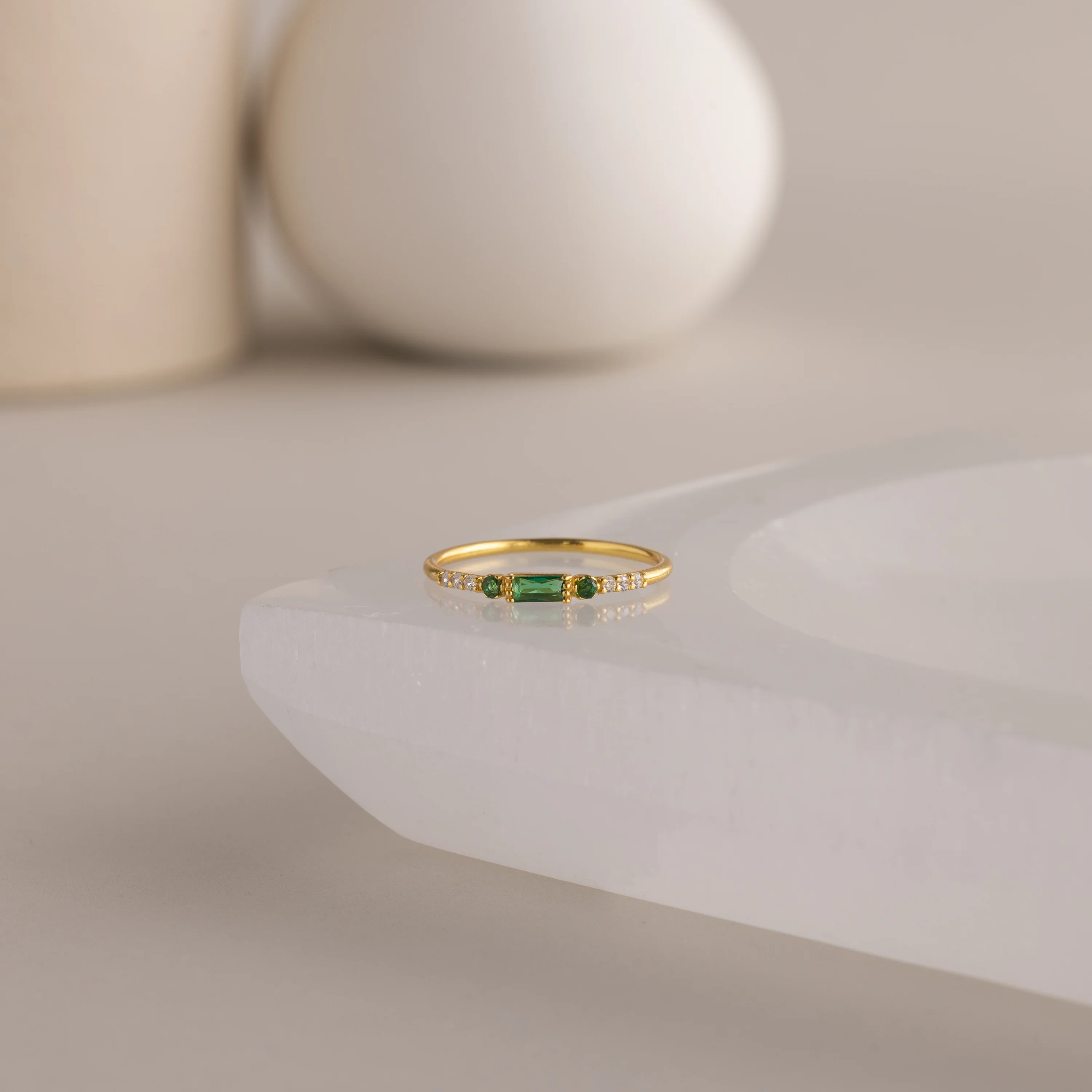 Dainty Baguette Emerald Ring