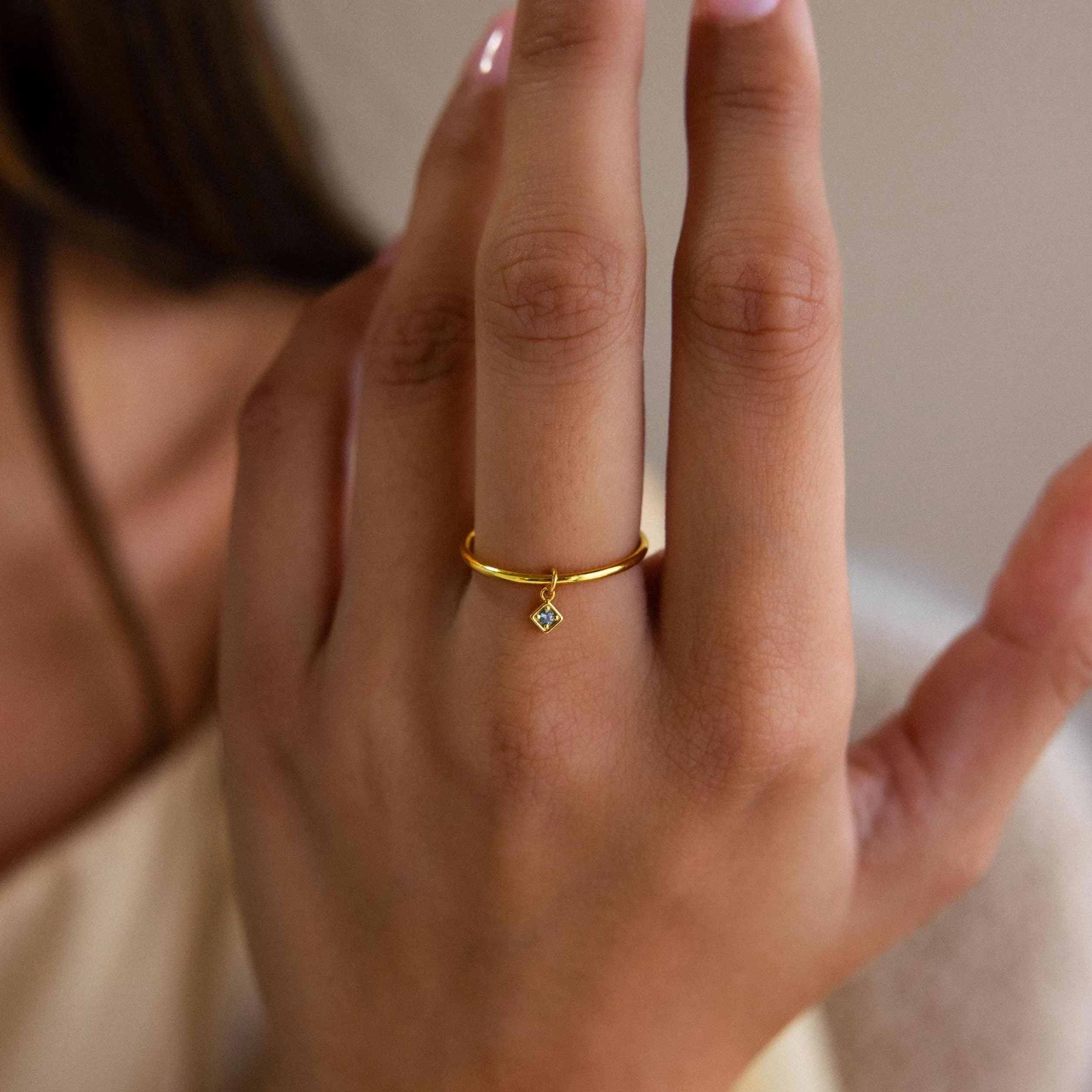 Dainty Birthstone Drop Ring - Image 2