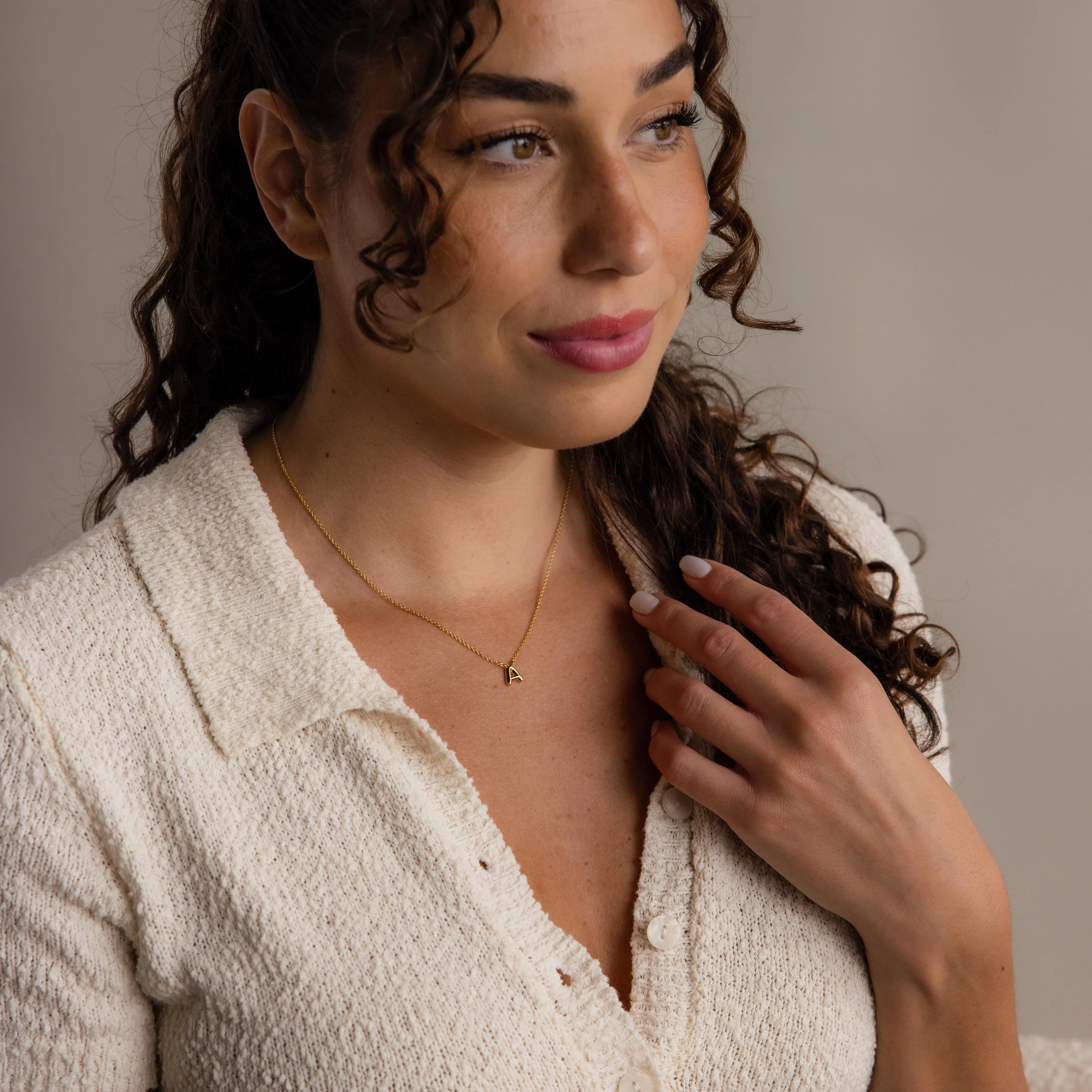 Dainty Bubble Letter Necklace in 18K Gold - Image 8