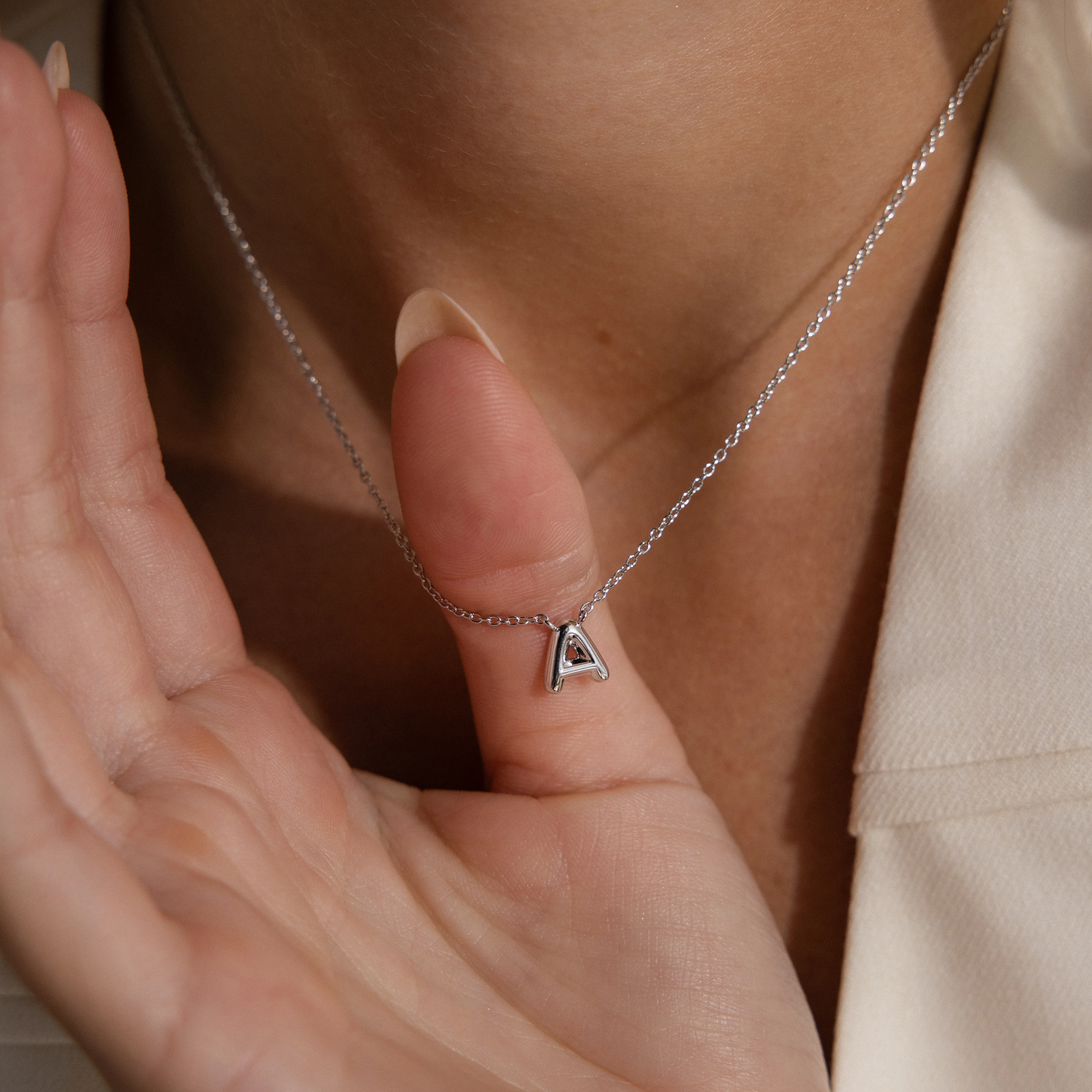 Dainty Bubble Letter Necklace in Silver - Image 2
