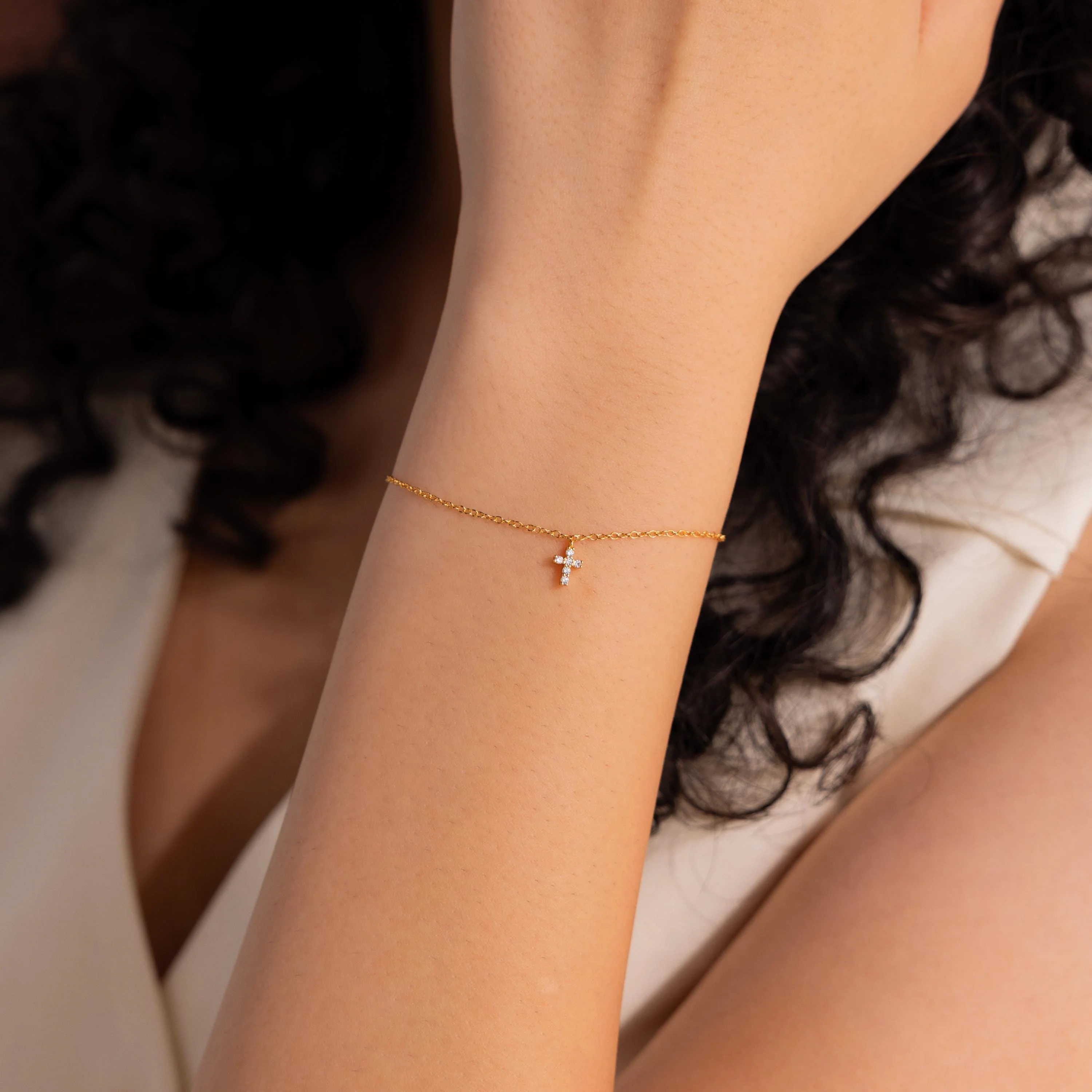 Dainty Cross Charm Bracelet in 18K Gold - Image 6