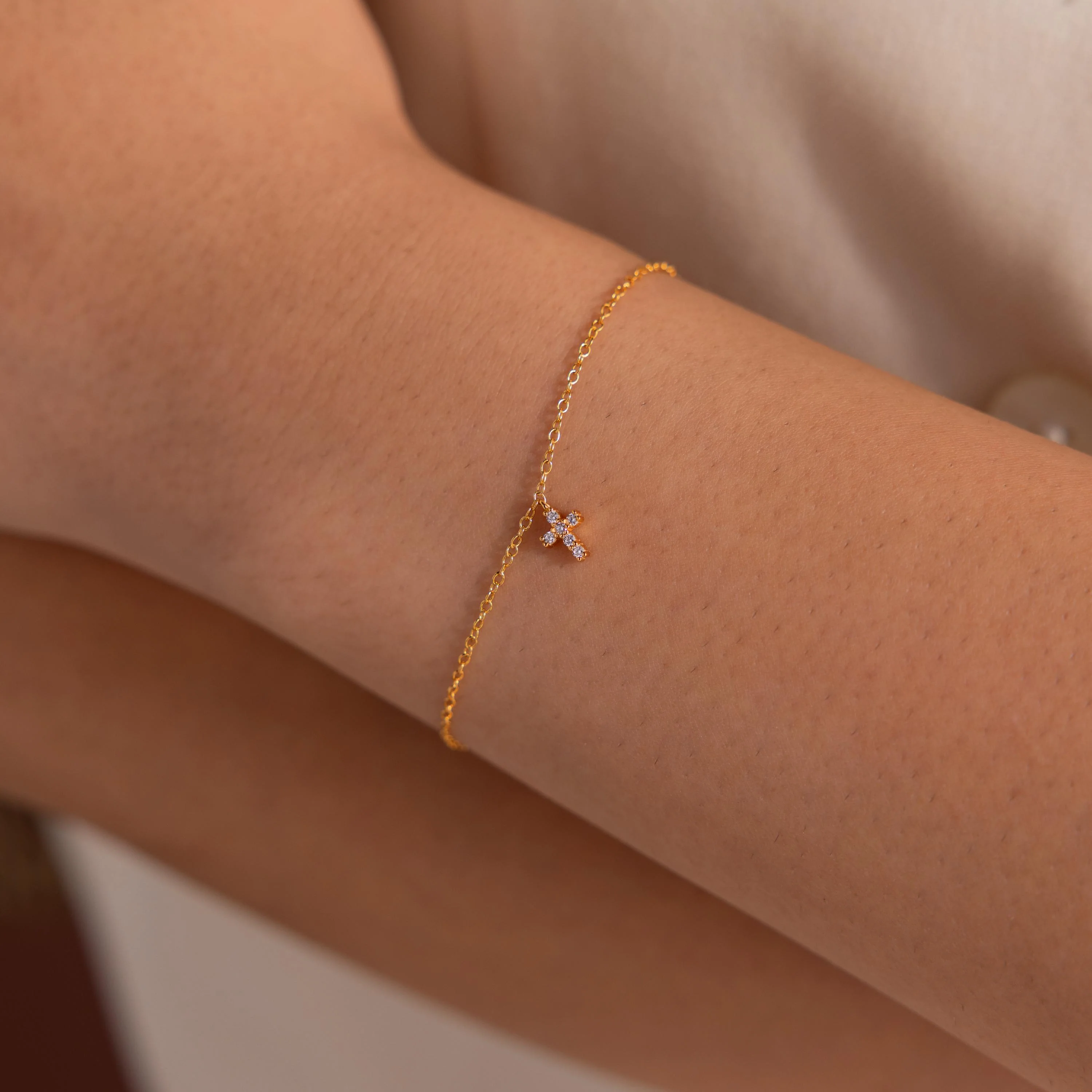Dainty Cross Charm Bracelet in 18K Gold - Image 2