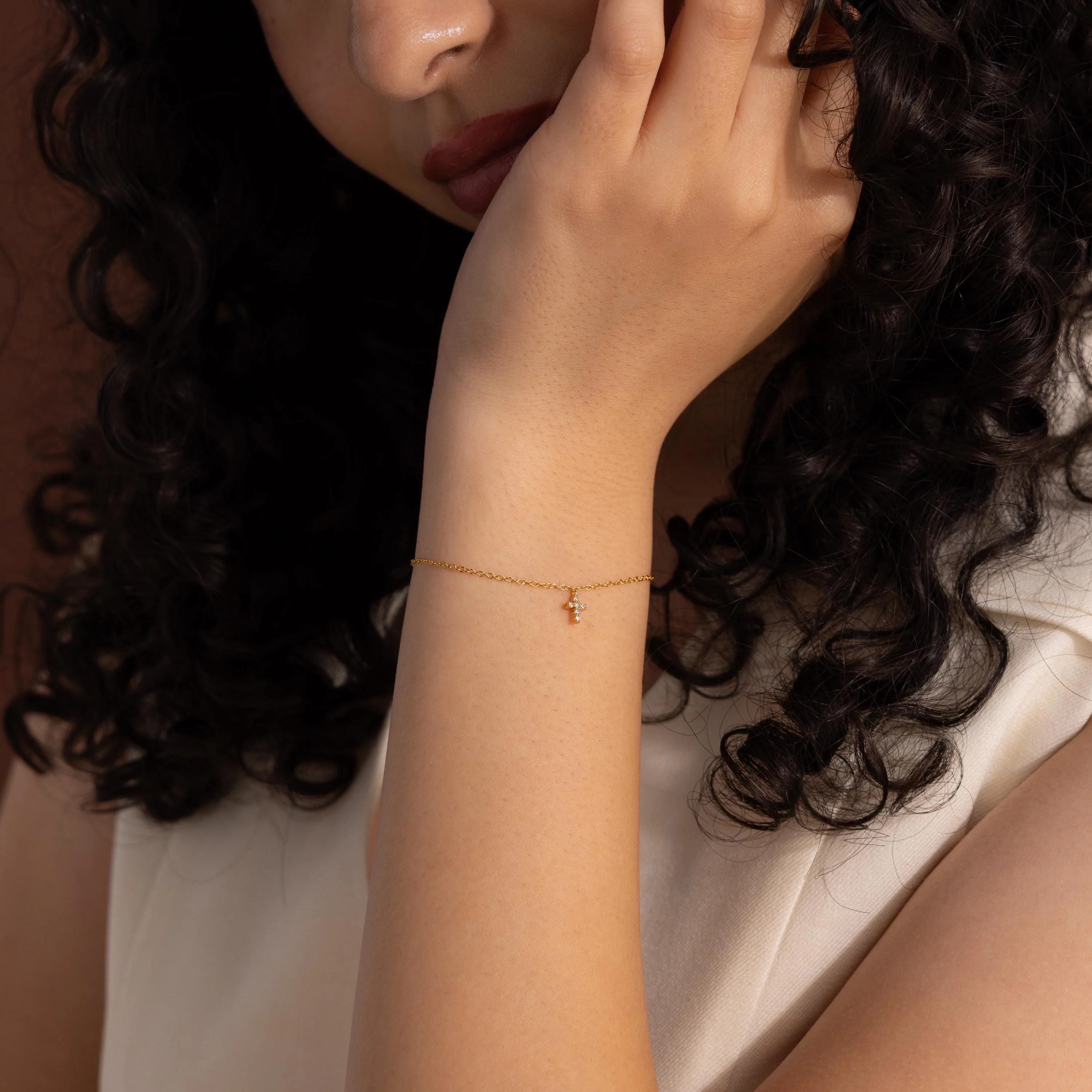 Dainty Cross Charm Bracelet in 18K Gold - Image 4