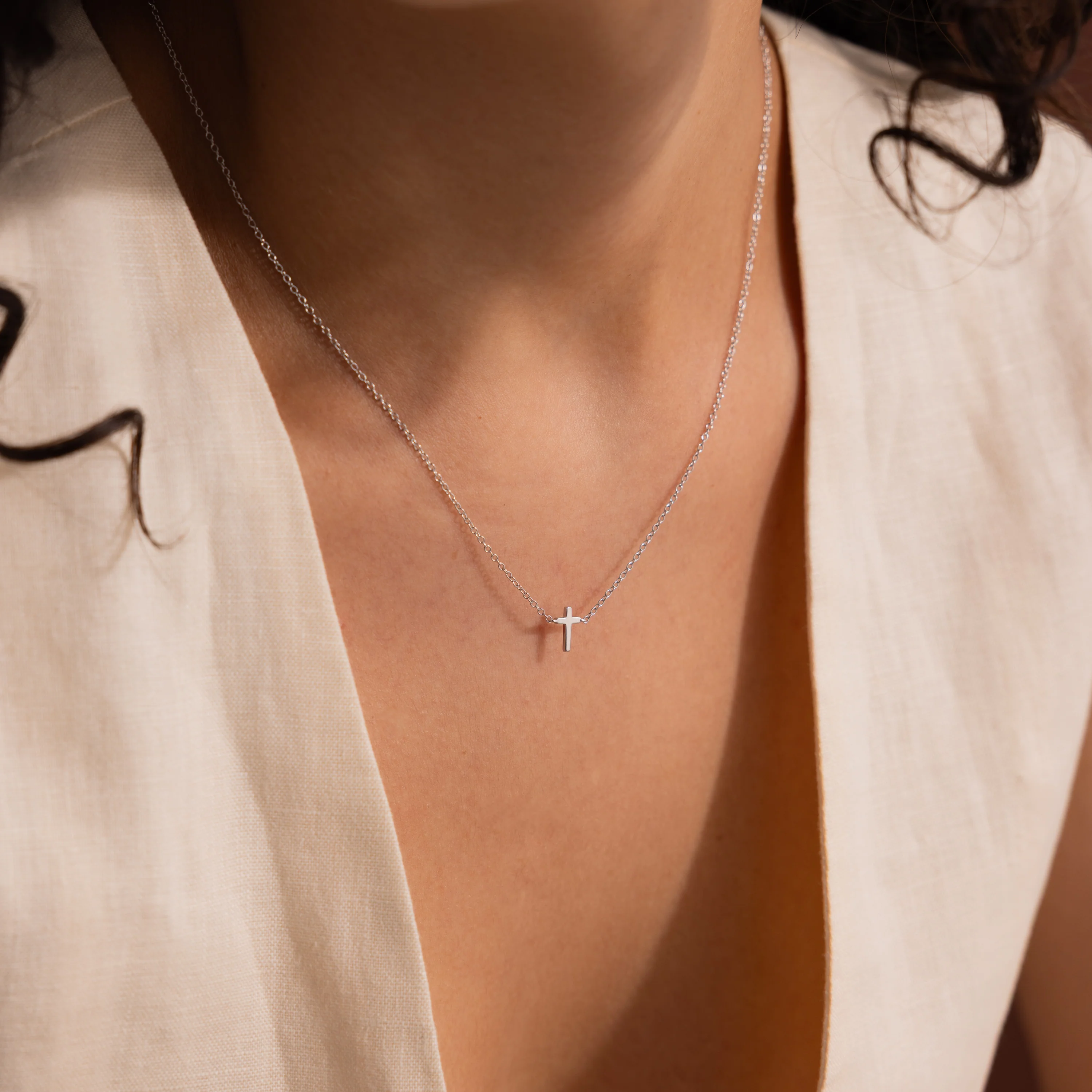 Dainty Cross Necklace in Silver - Image 4