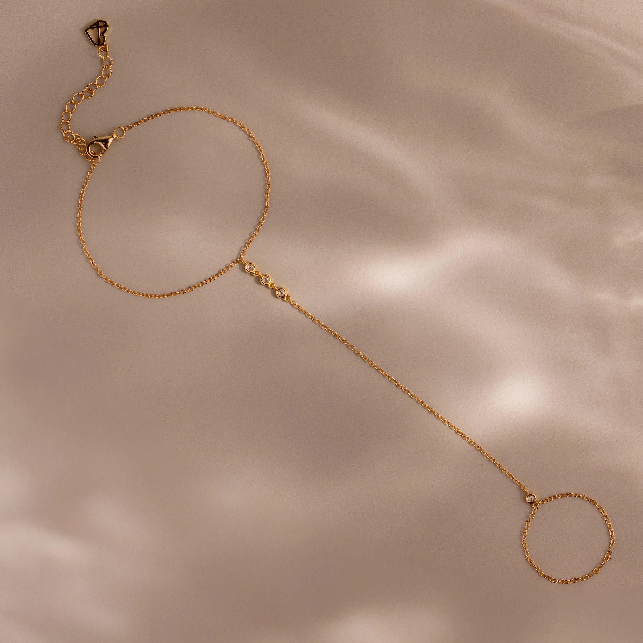 Dainty Diamond Hand Chain Bracelet in 18K Gold - Image 2