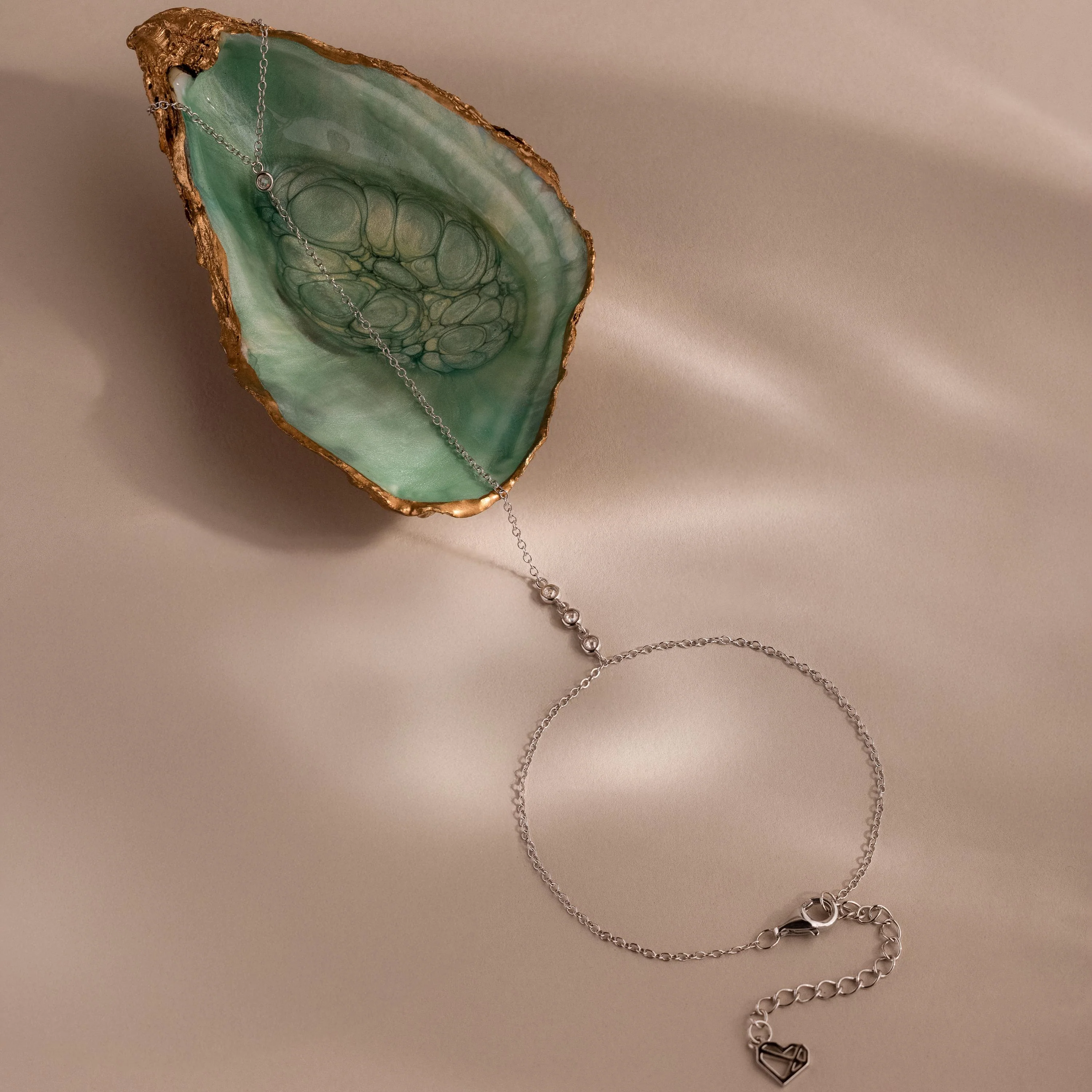 Dainty Diamond Hand Chain Bracelet in Silver - Image 3
