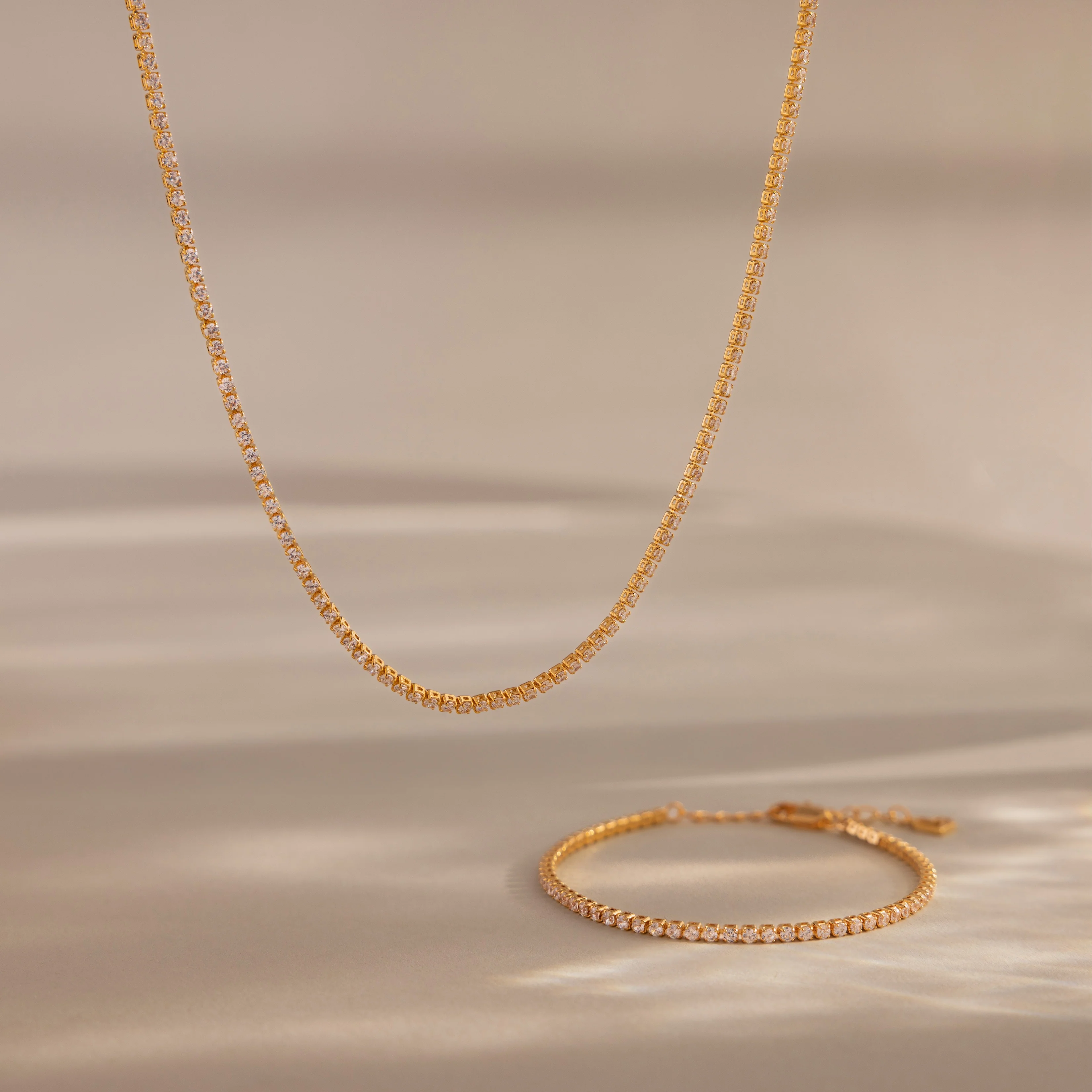 Dainty Diamond Tennis Necklace & Bracelet Set in 18K Gold - Image 5