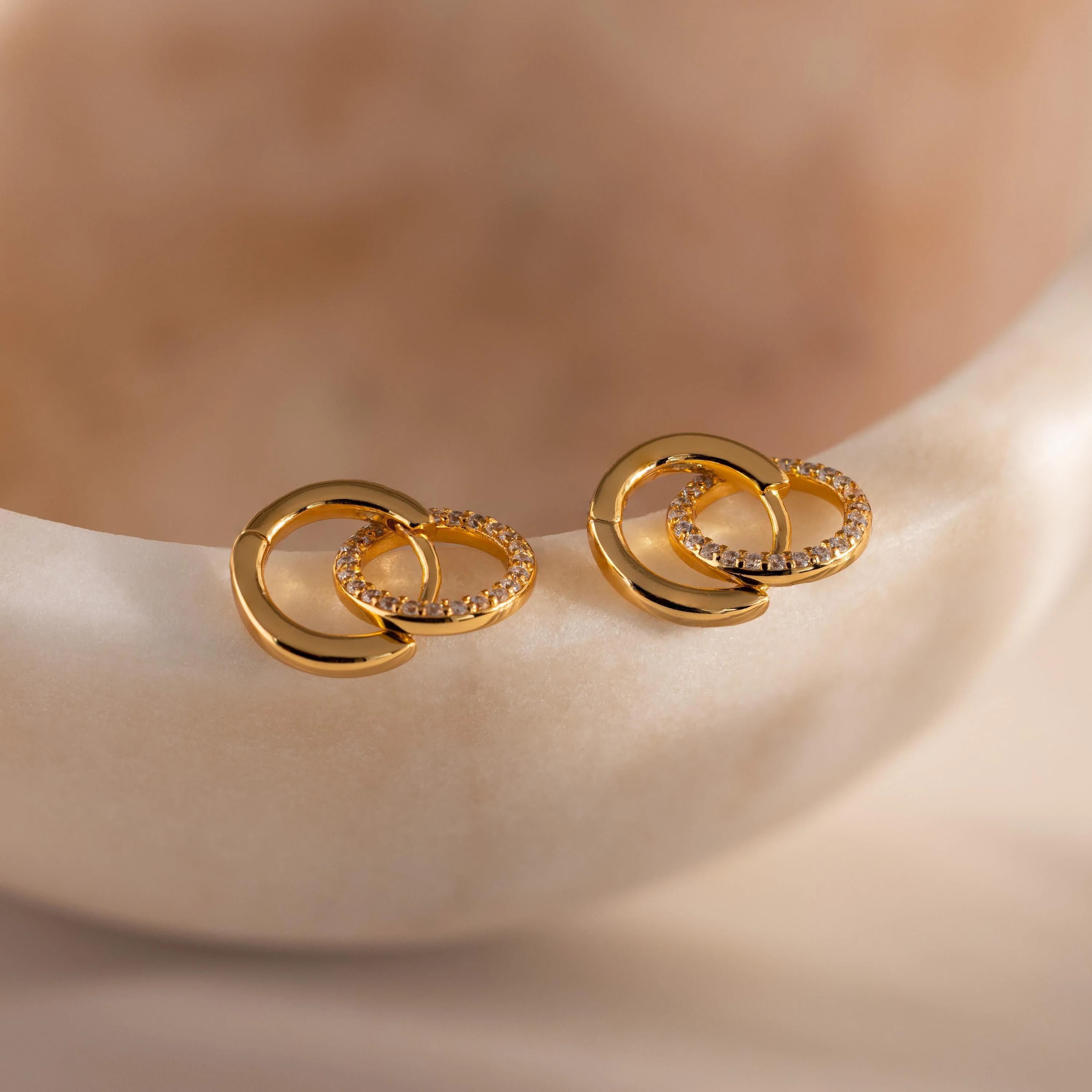 Dainty Duo Pave Huggies in 18K Gold - Image 3