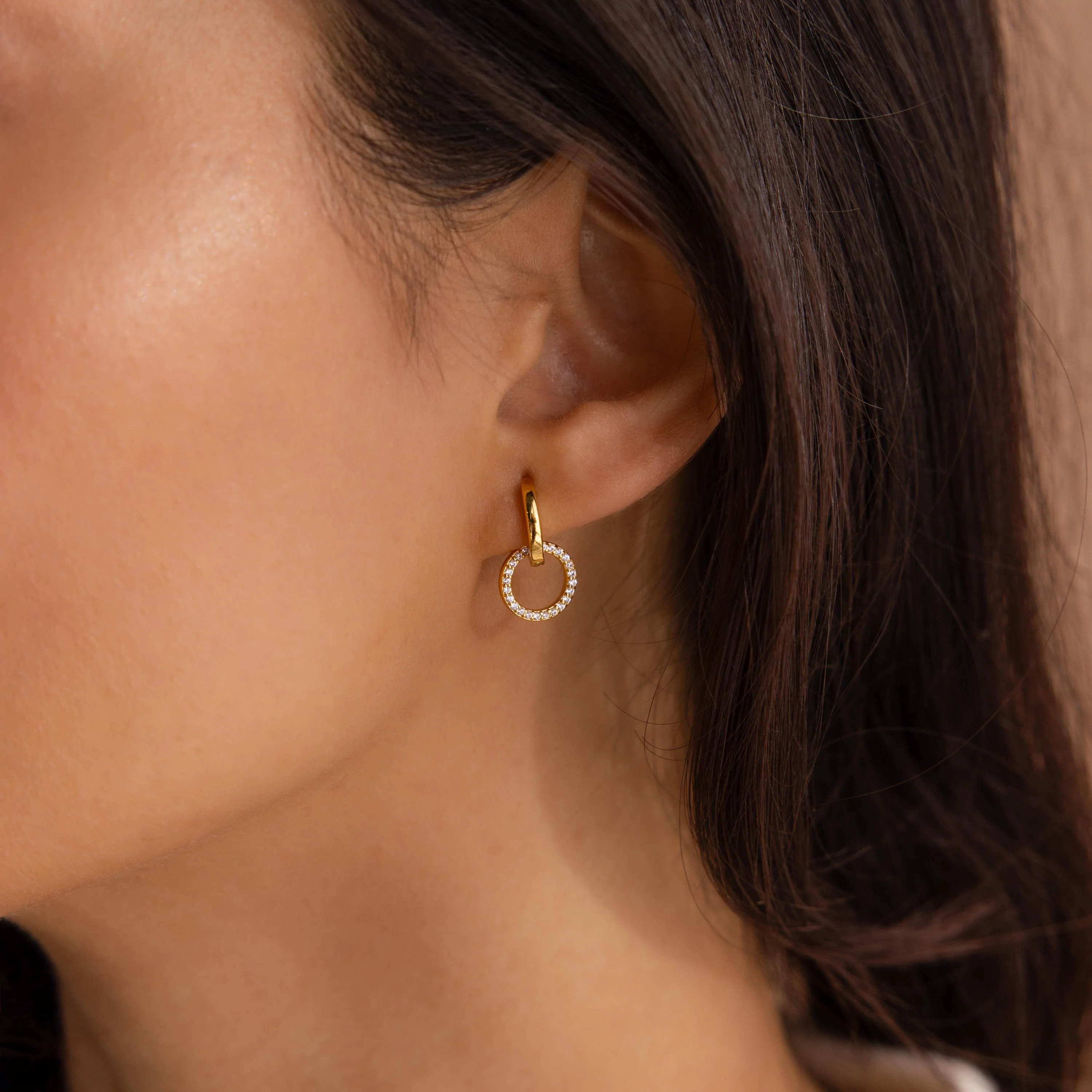 Dainty Duo Pave Huggies in 18K Gold - Image 2