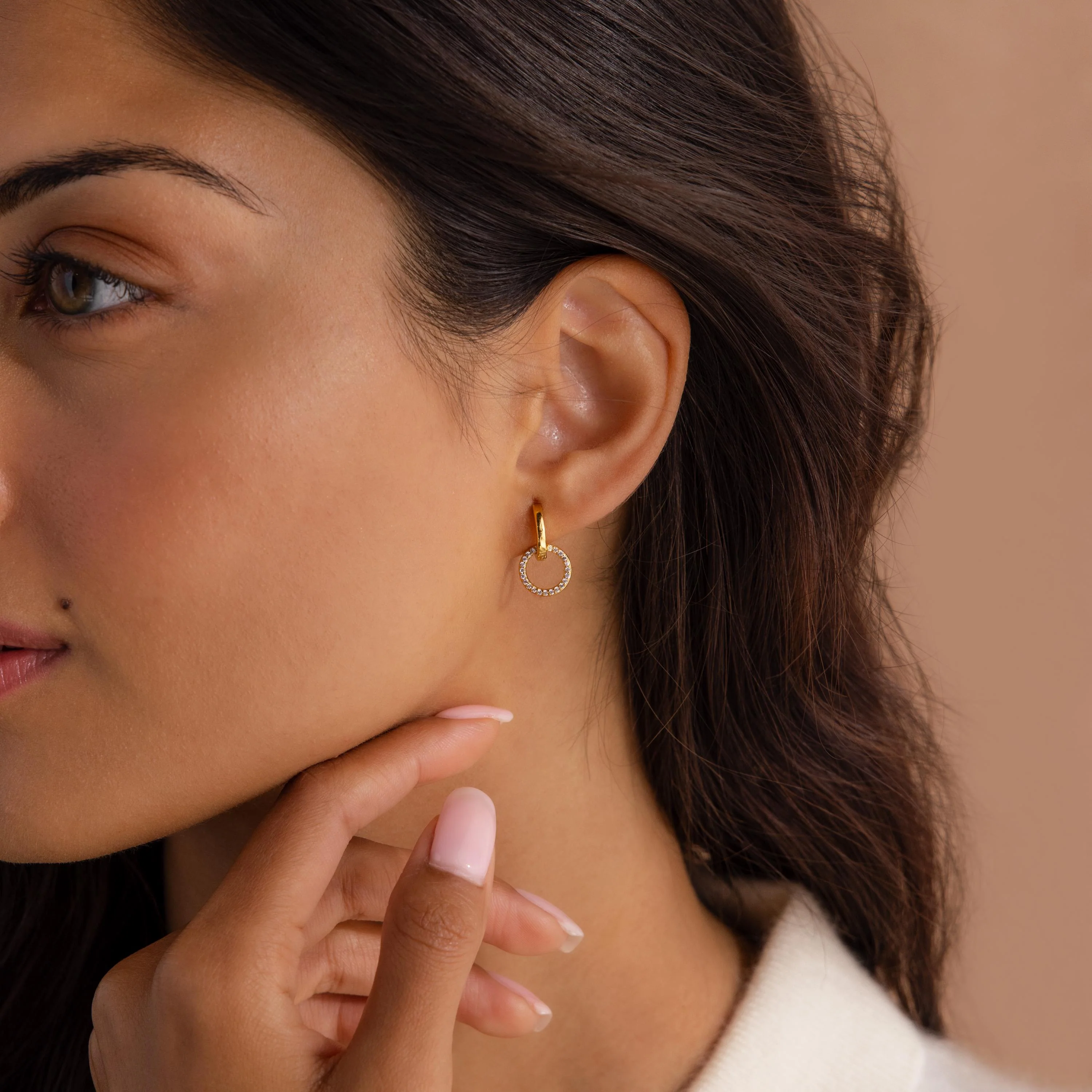 Dainty Duo Pave Huggies in 18K Gold - Image 4