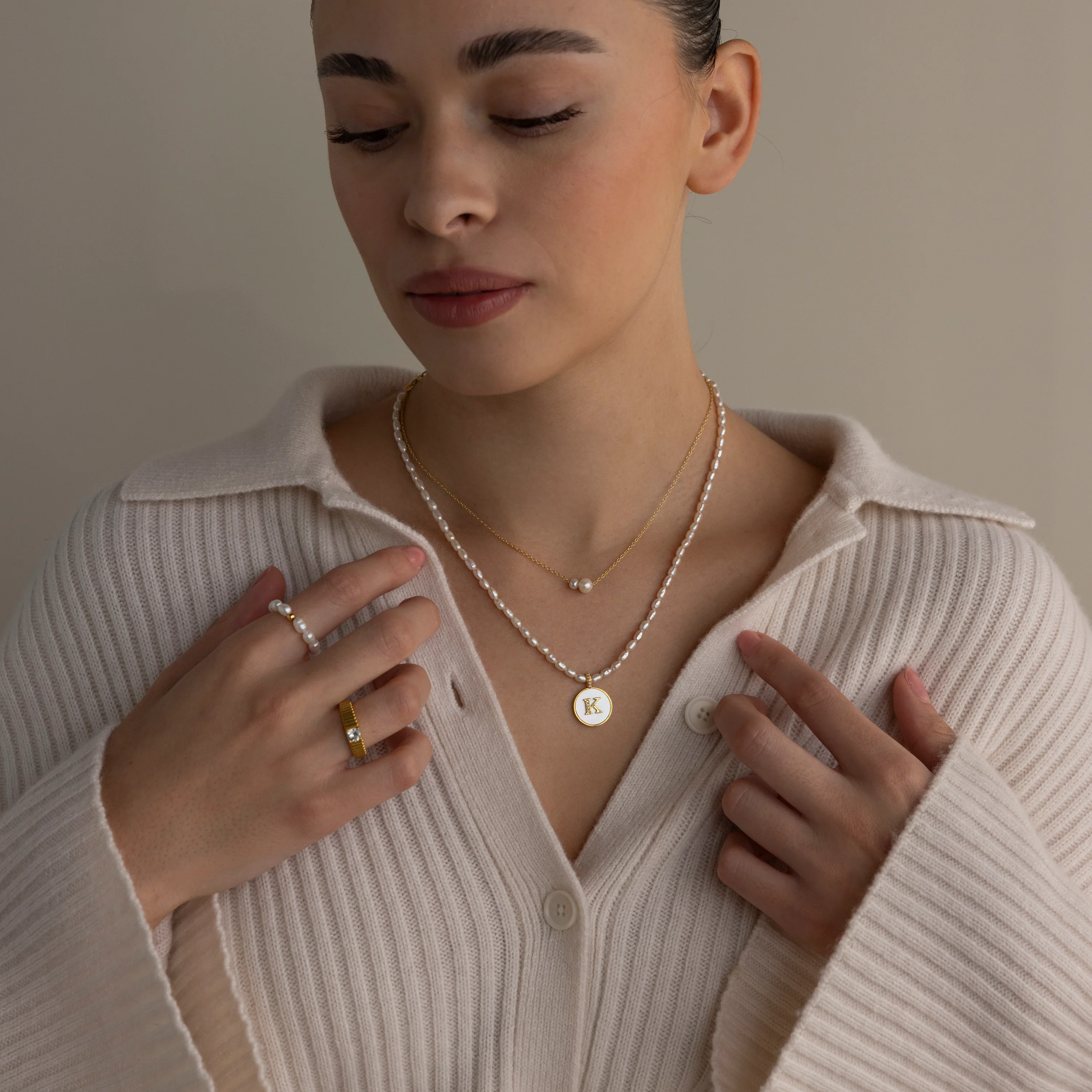 Dainty Duo Pearl Necklace in 18K Gold - Image 6