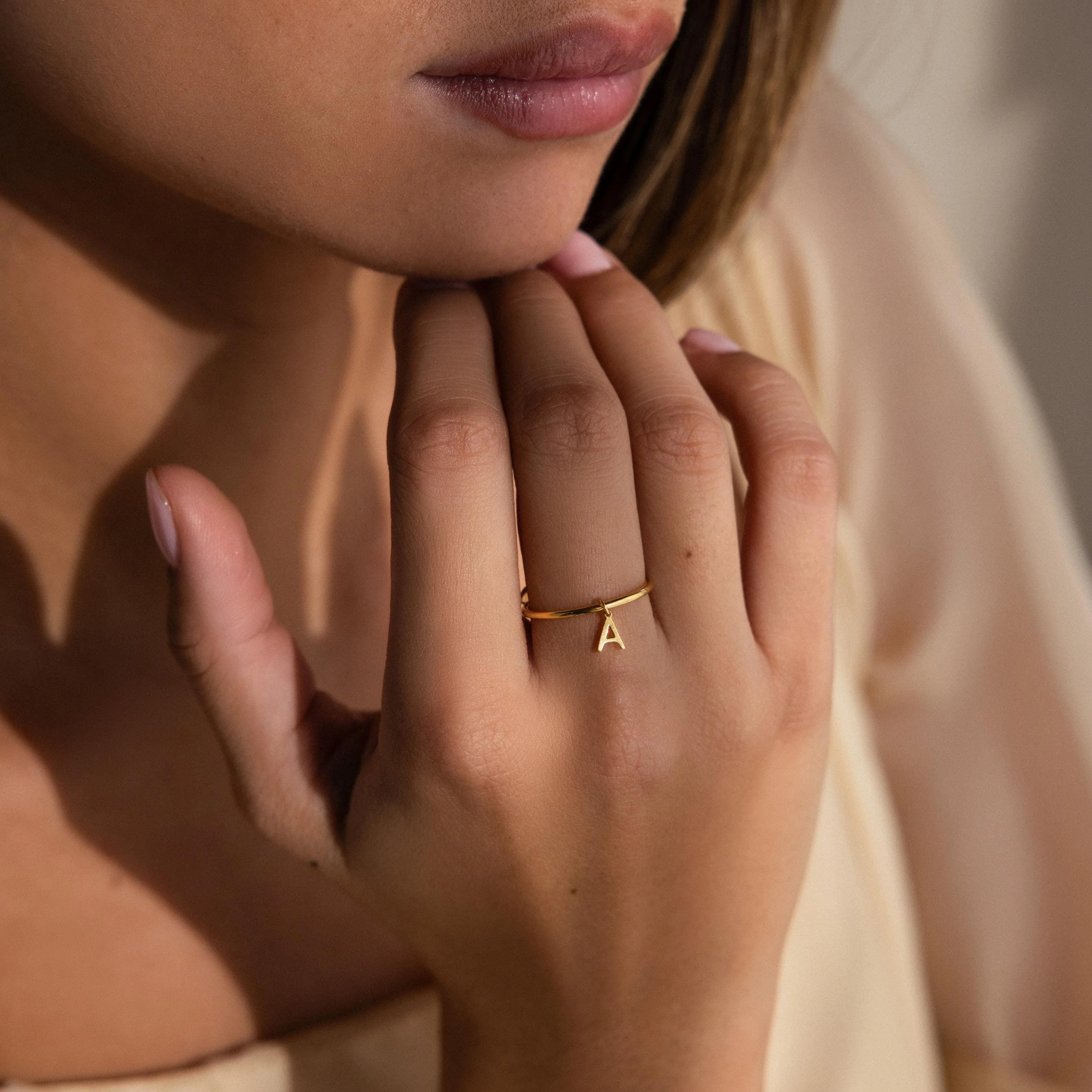 Dainty Initial Drop Ring - Image 2
