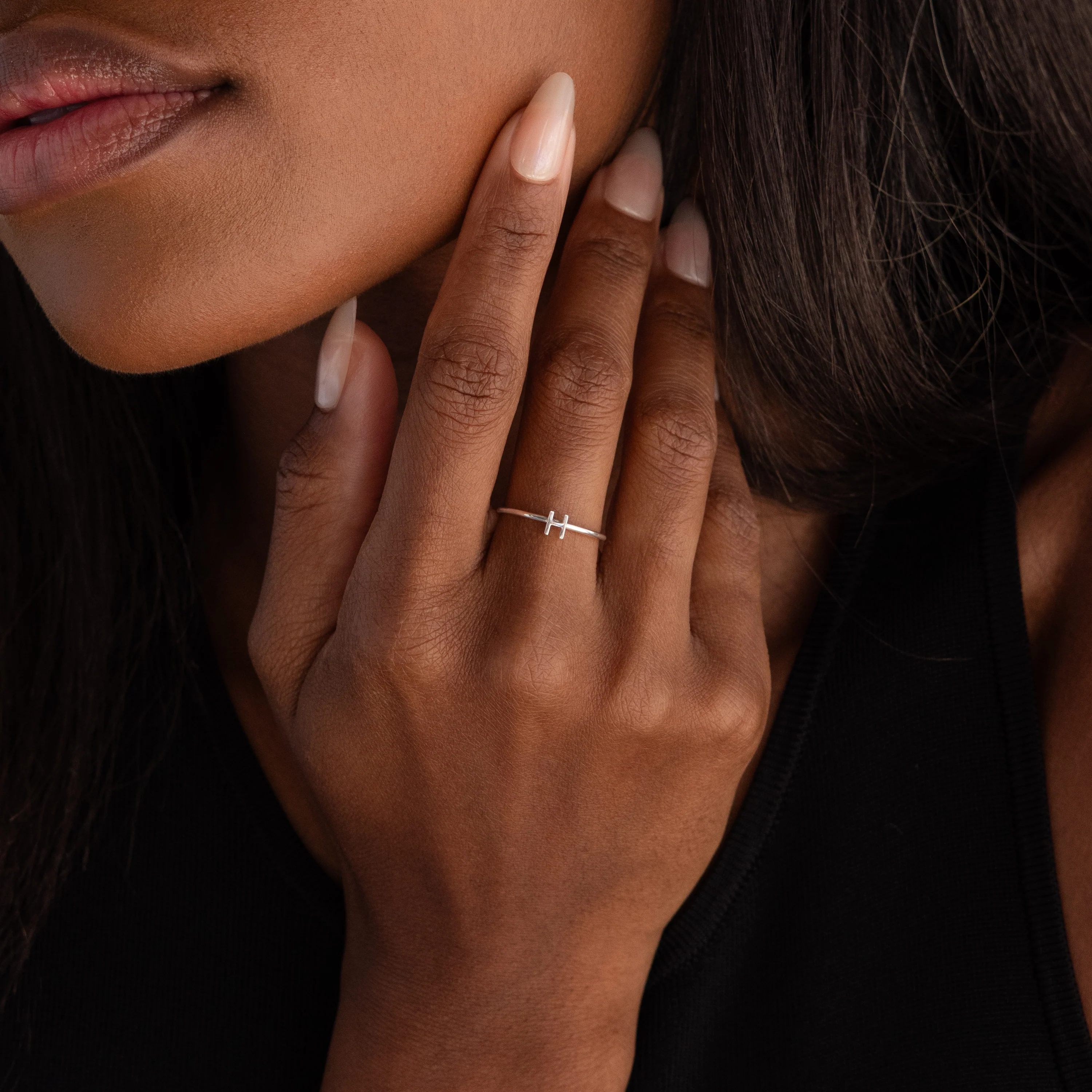 Alex Dainty Letter Ring in Silver - Image 3